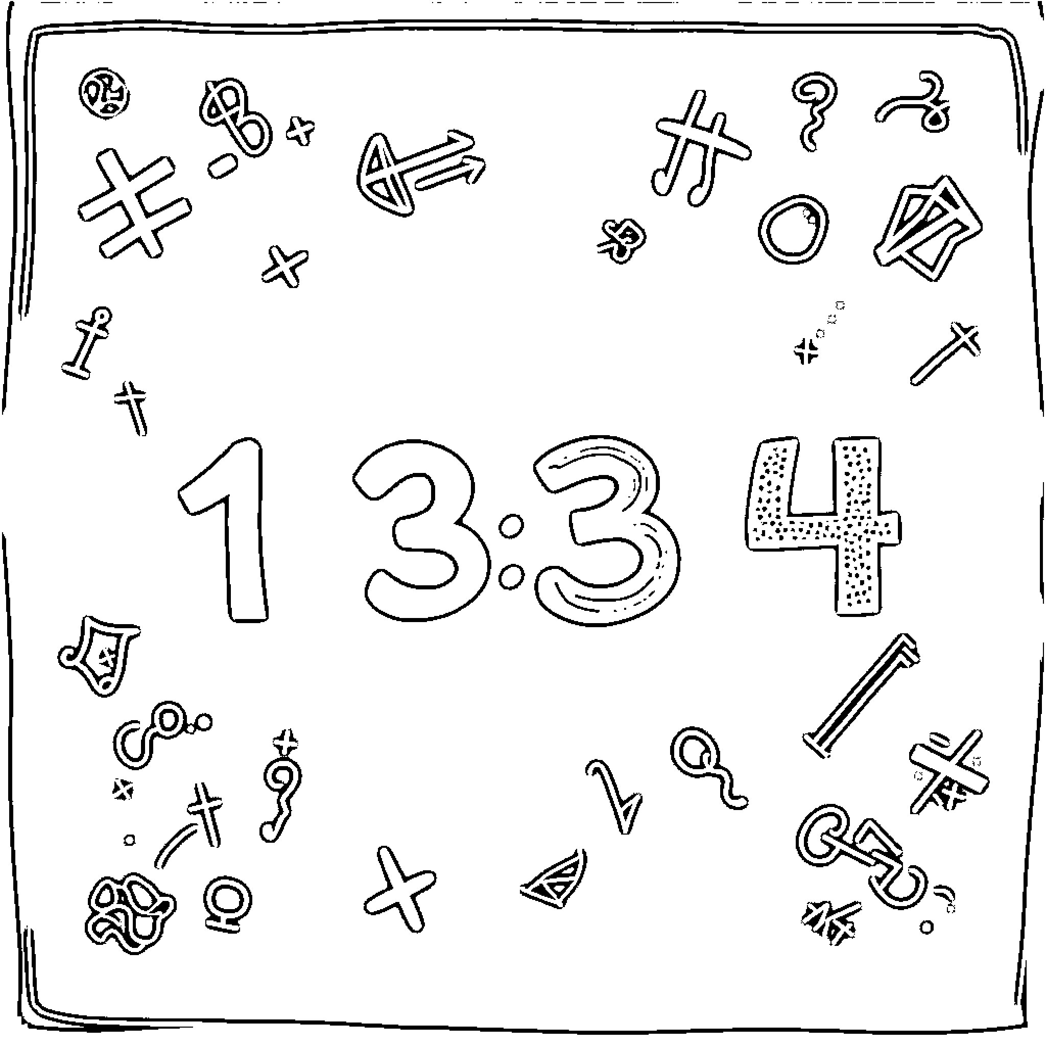 Number Various Mathematical Symbols and Numbers Coloring Page (free black-and-white line drawing printable PDF for all, from beginners to advanced learners, including children, teens, adults, and seniors)