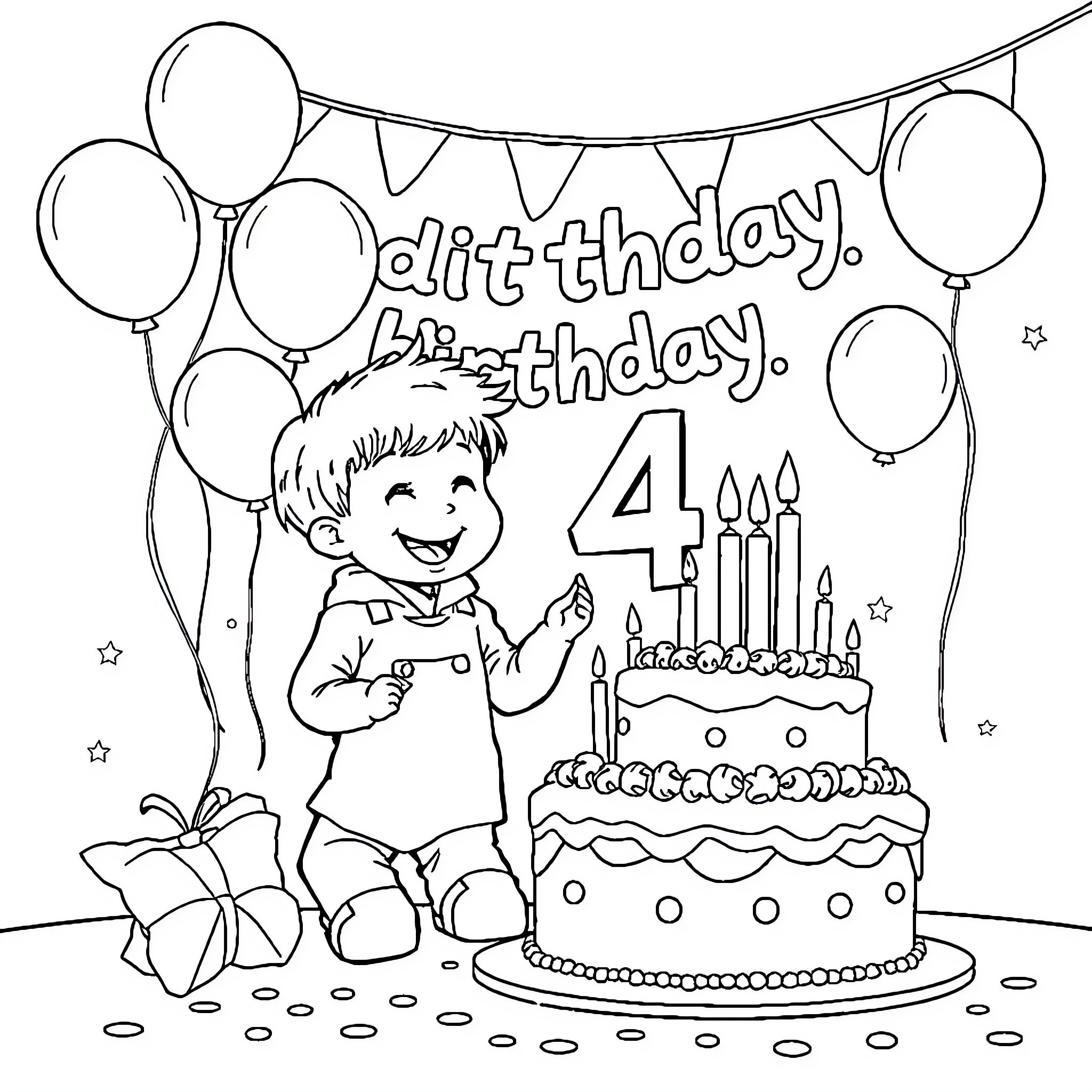 Axel's Cheerful Birthday Celebration Coloring Page (free black-and-white line drawing printable PDF for all, from beginners to advanced learners, including children, teens, adults, and seniors)