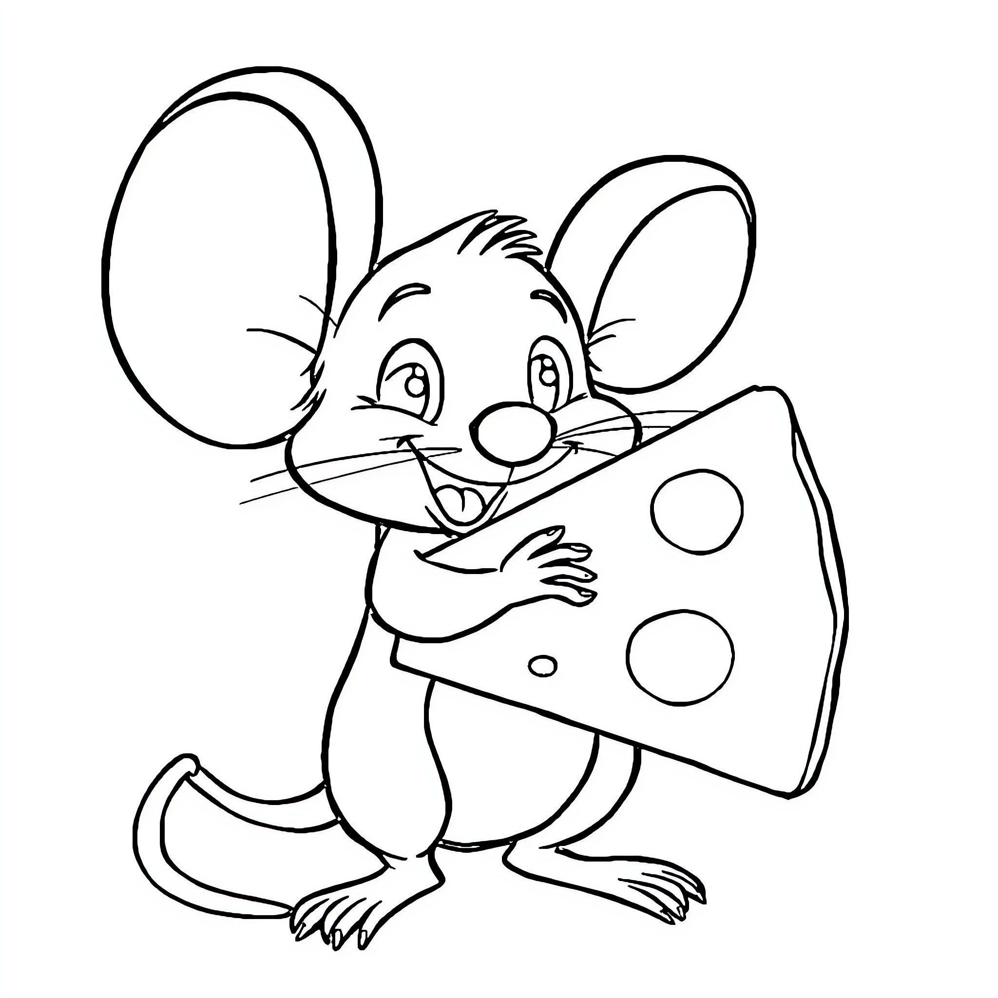 Mouse playing joyfully with large spotted mushroom Coloring Page (free black-and-white line drawing printable PDF for all, from beginners to advanced learners, including children, teens, adults, and seniors)