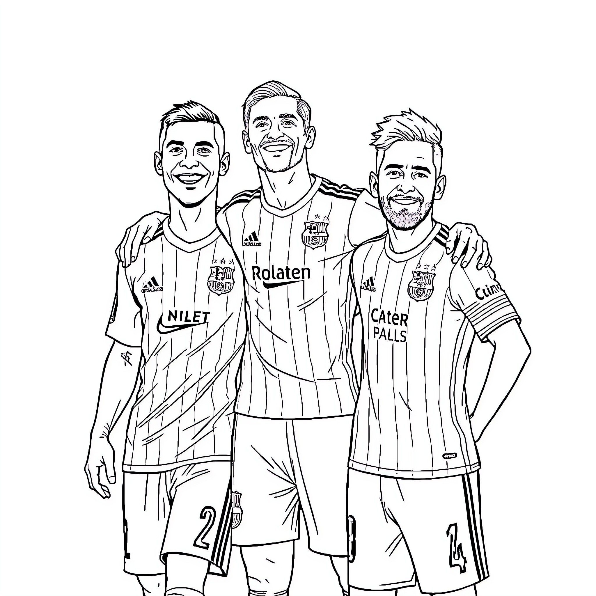 Football Players Celebrating Camaraderie on the Field Coloring Page (free black-and-white line drawing printable PDF for all, from beginners to advanced learners, including children, teens, adults, and seniors)