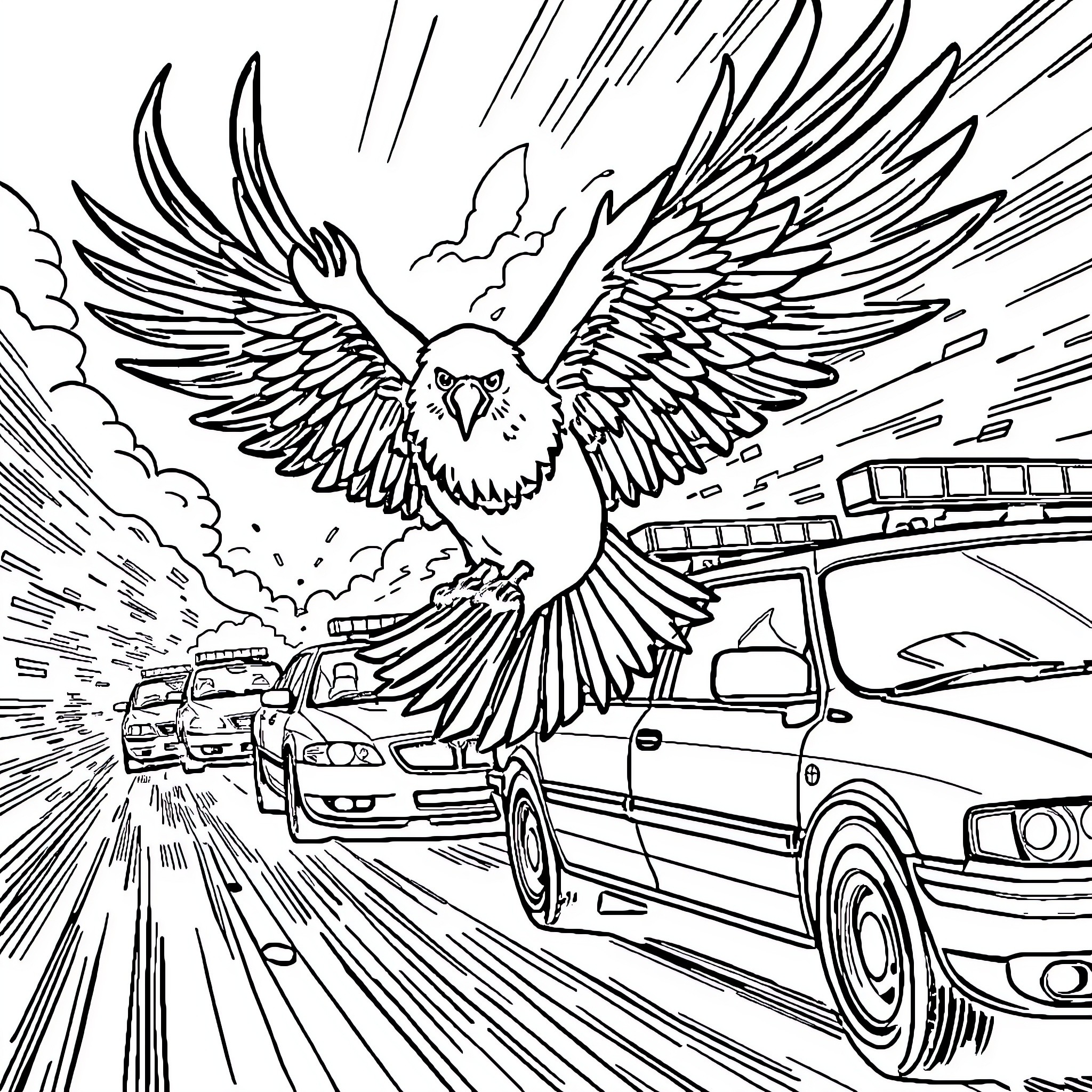 Pico's Heroic Pursuit through the City Streets Coloring Page (free black-and-white line drawing printable PDF for all, from beginners to advanced learners, including children, teens, adults, and seniors)