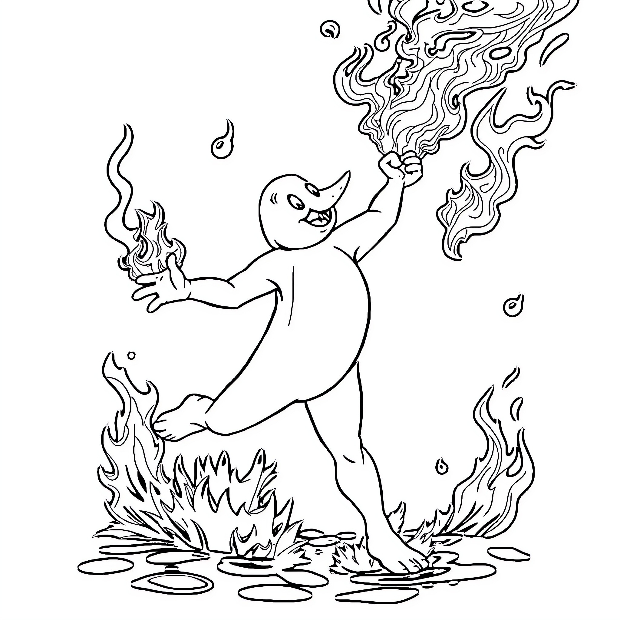 Firefighter battling blazing flames with determination Coloring Page (free black-and-white line drawing printable PDF for all, from beginners to advanced learners, including children, teens, adults, and seniors)