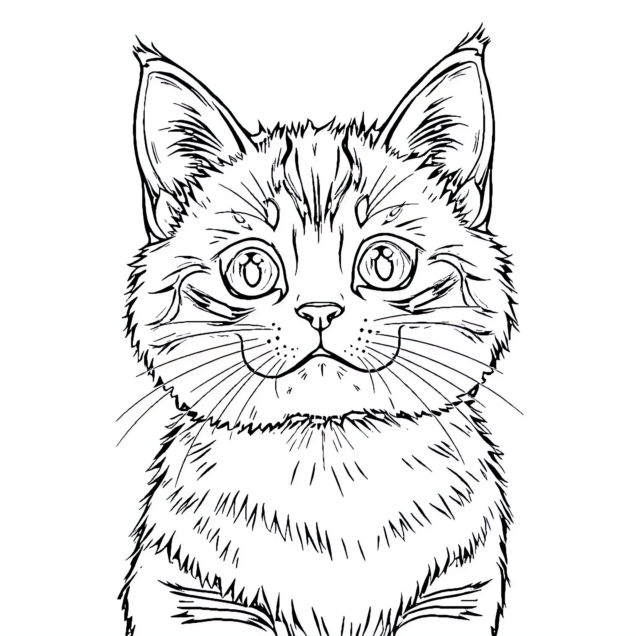 Cat with Striking Gaze Coloring Page (free black-and-white line drawing printable PDF for all, from beginners to advanced learners, including children, teens, adults, and seniors)