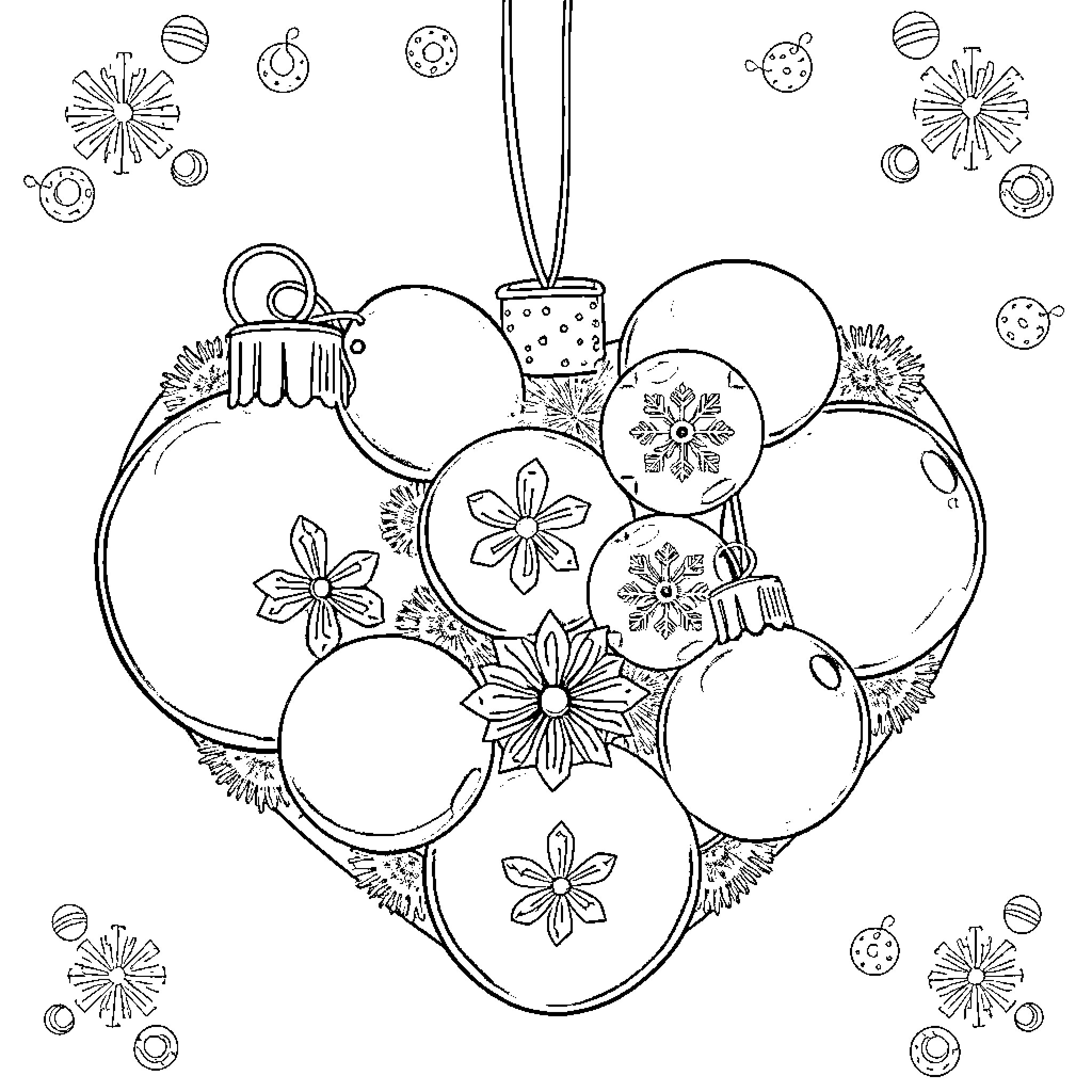 Heart-Shaped Ornaments Adorned with Floral Patterns Coloring Page (free black-and-white line drawing printable PDF for all, from beginners to advanced learners, including children, teens, adults, and seniors)