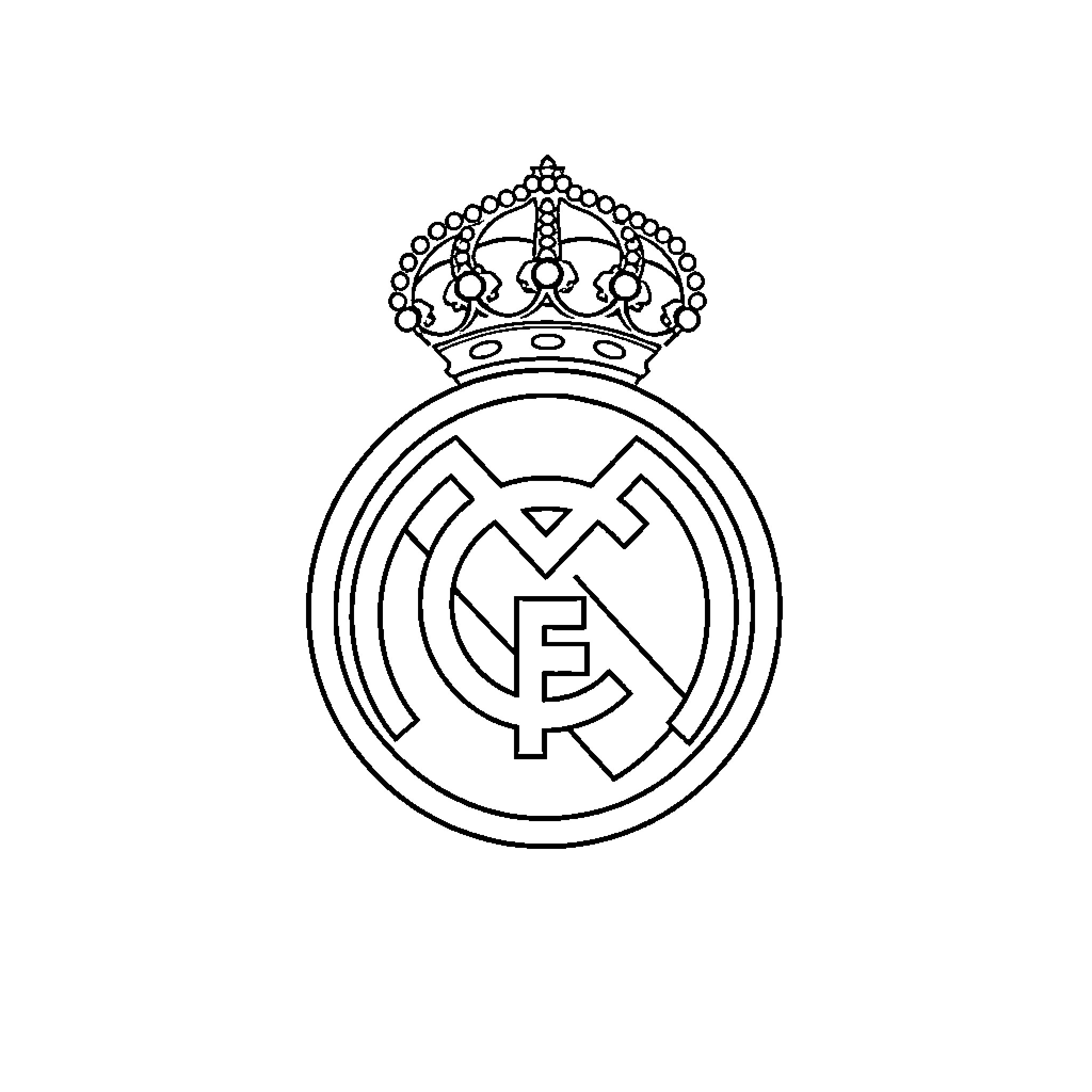 Real Madrid Club Crest with Crown Coloring Page (free black-and-white line drawing printable PDF for all, from beginners to advanced learners, including children, teens, adults, and seniors)