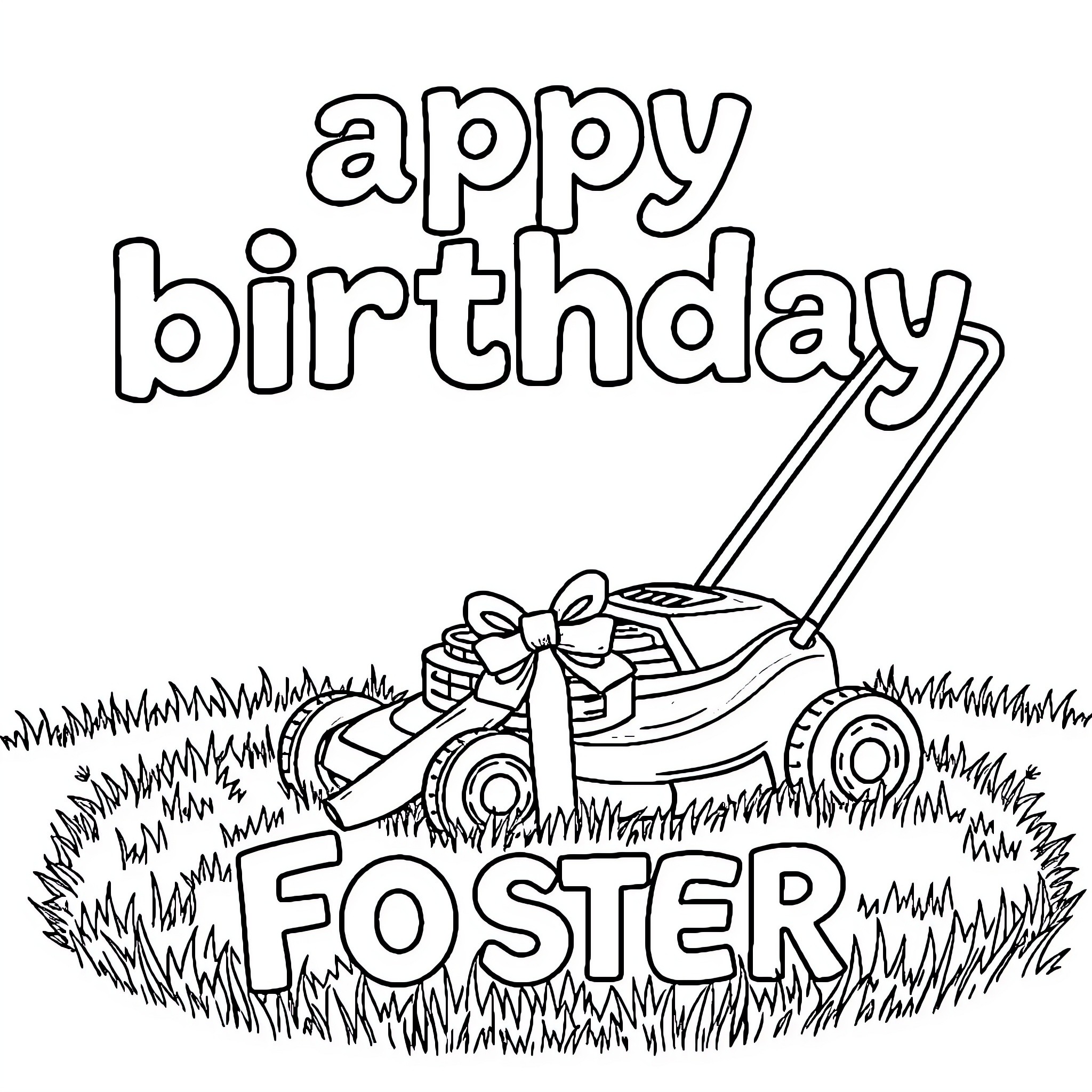 Birthday Gift Wrapped in Lawn Mower Coloring Page (free black-and-white line drawing printable PDF for all, from beginners to advanced learners, including children, teens, adults, and seniors)