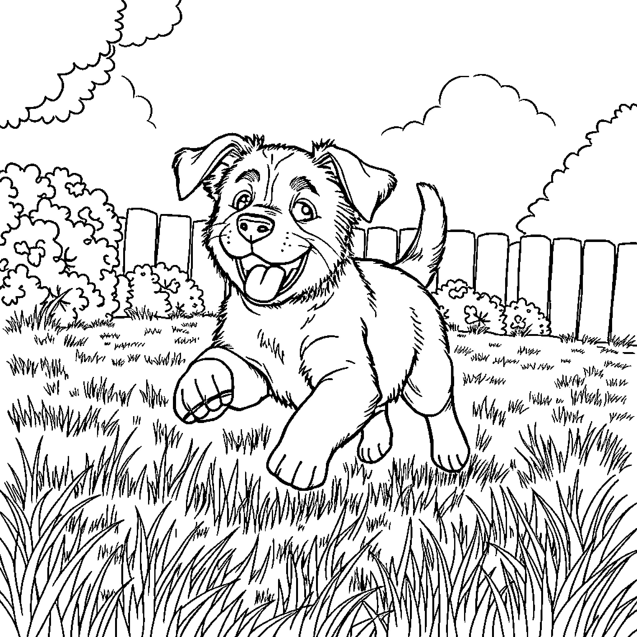 Cat Sitting Happily in the Grassy Field Coloring Page (free black-and-white line drawing printable PDF for all, from beginners to advanced learners, including children, teens, adults, and seniors)