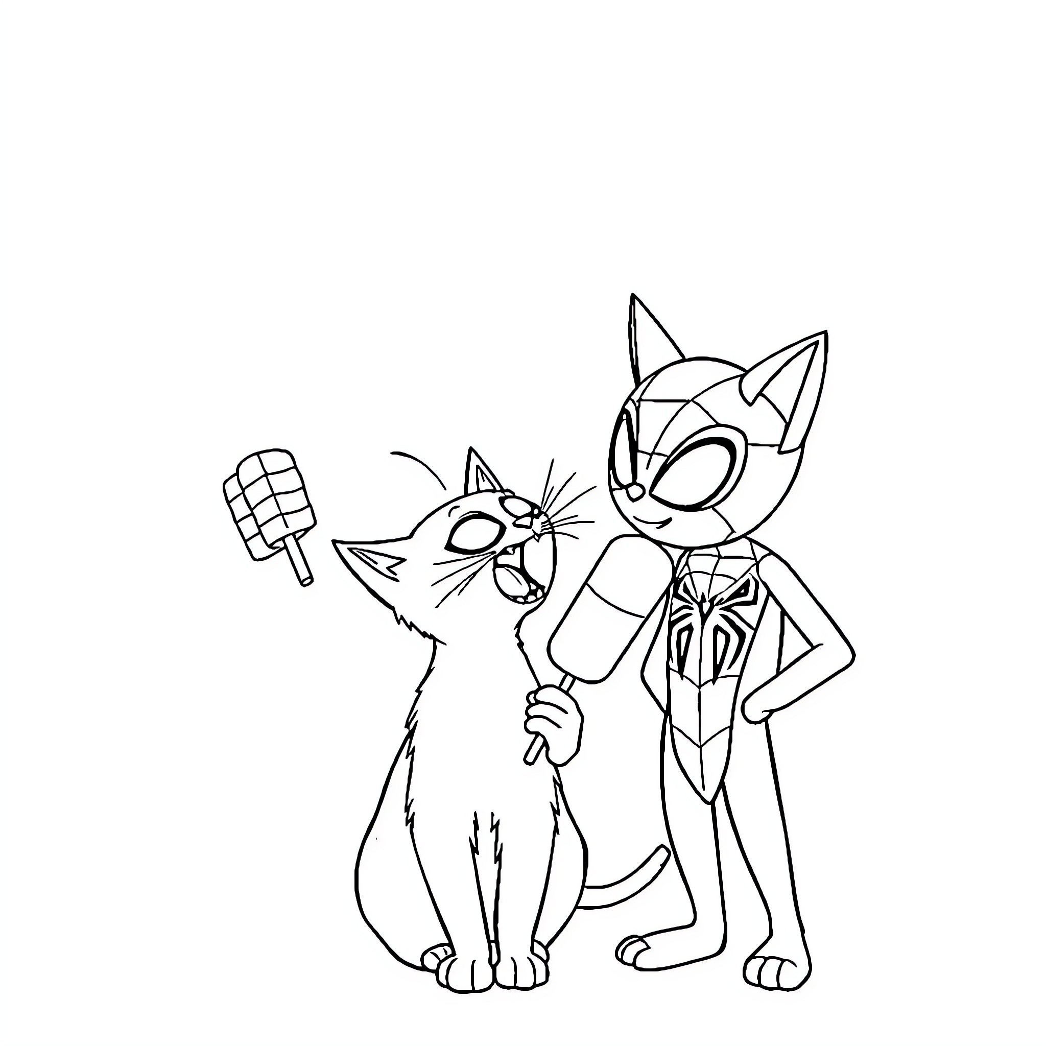 Cat detective investigating with magnifying glass Coloring Page (free black-and-white line drawing printable PDF for all, from beginners to advanced learners, including children, teens, adults, and seniors)