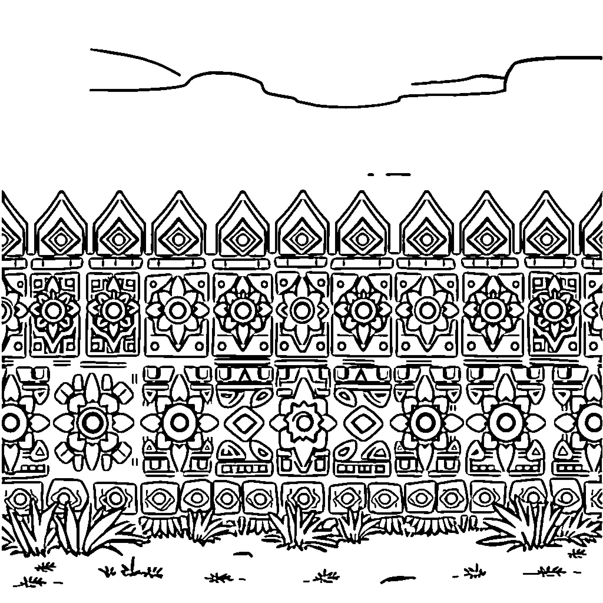 Aztec Fence with Intricate Patterns and Designs Coloring Page (free black-and-white line drawing printable PDF for all, from beginners to advanced learners, including children, teens, adults, and seniors)