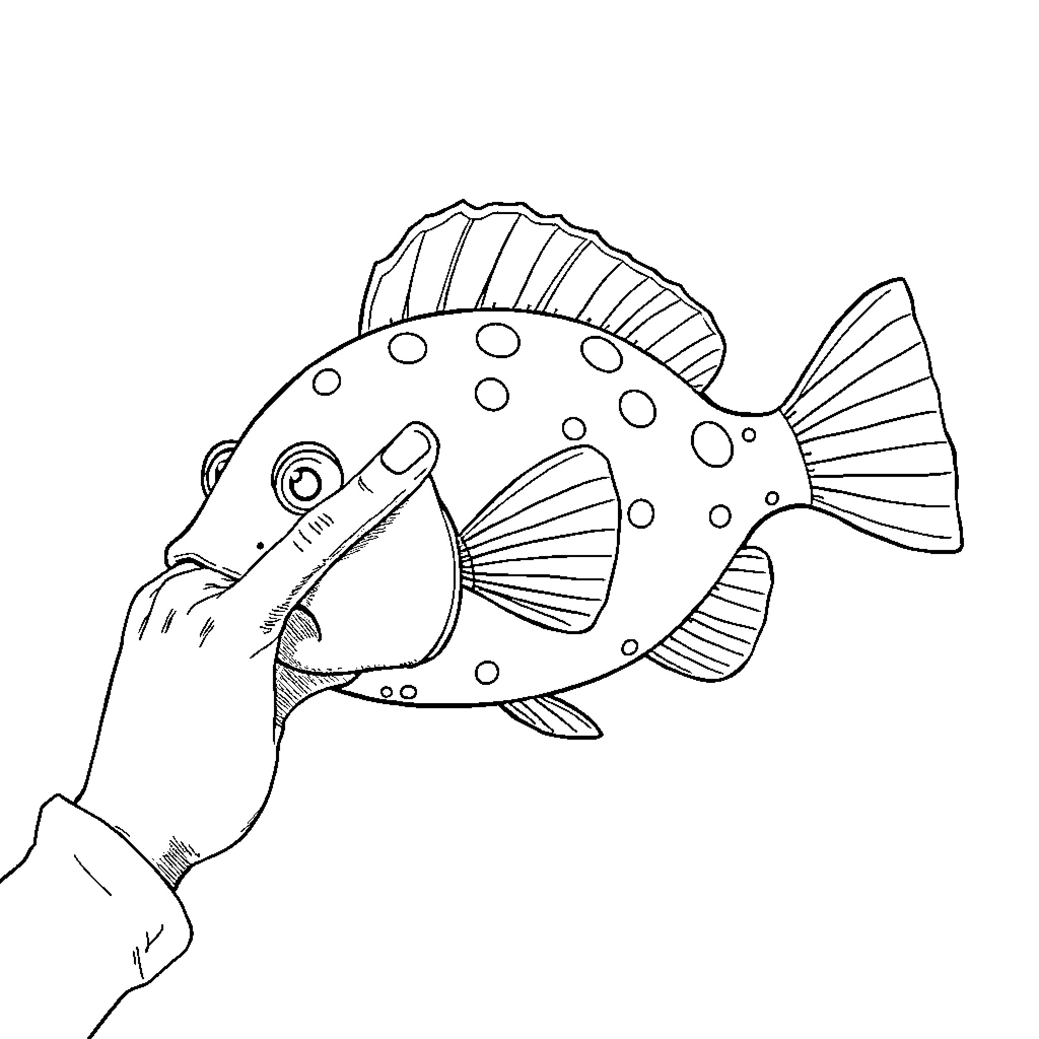 Flounder playing with underwater creature Coloring Page (free black-and-white line drawing printable PDF for all, from beginners to advanced learners, including children, teens, adults, and seniors)