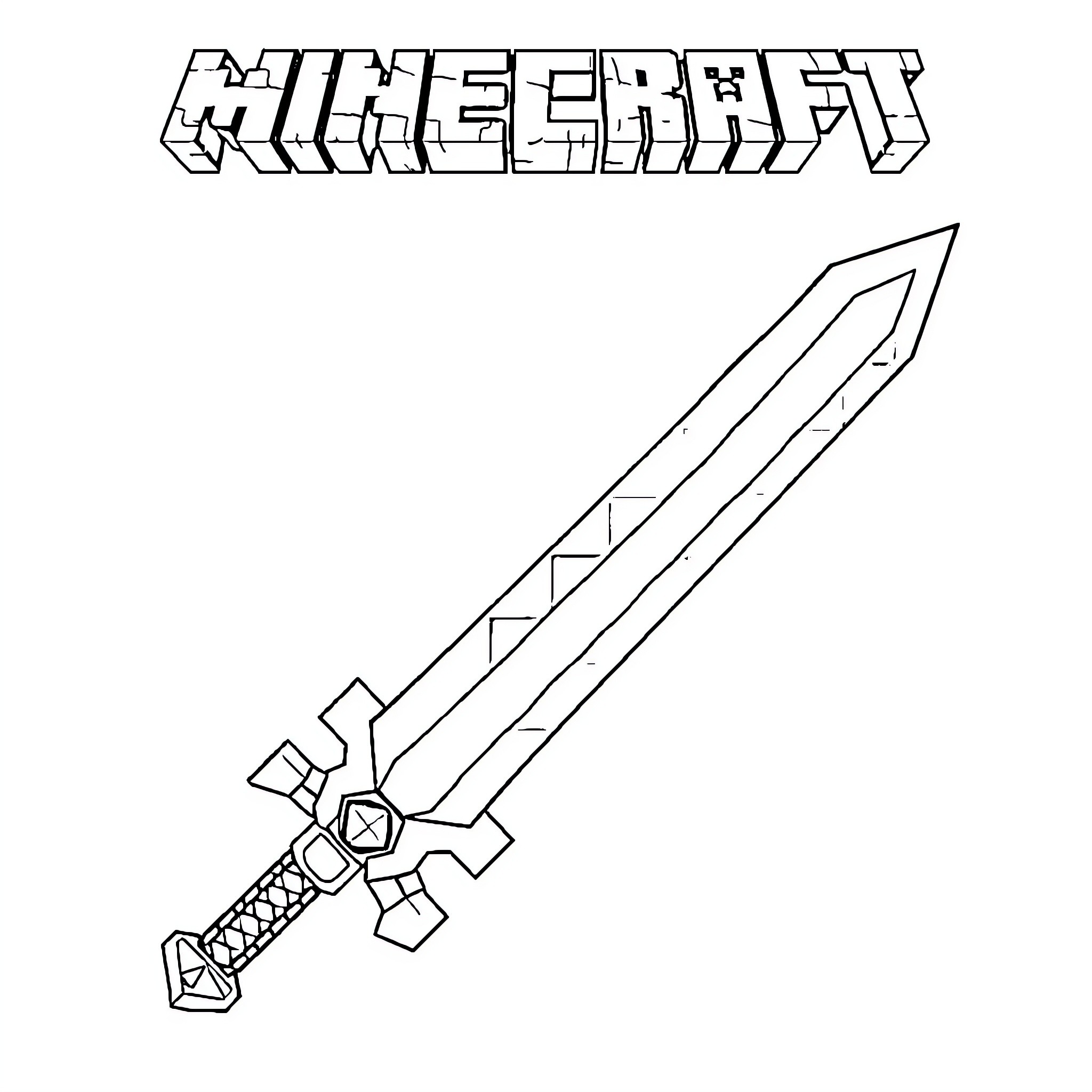 Sword from Minecraft video game Coloring Page (free black-and-white line drawing printable PDF for all, from beginners to advanced learners, including children, teens, adults, and seniors)