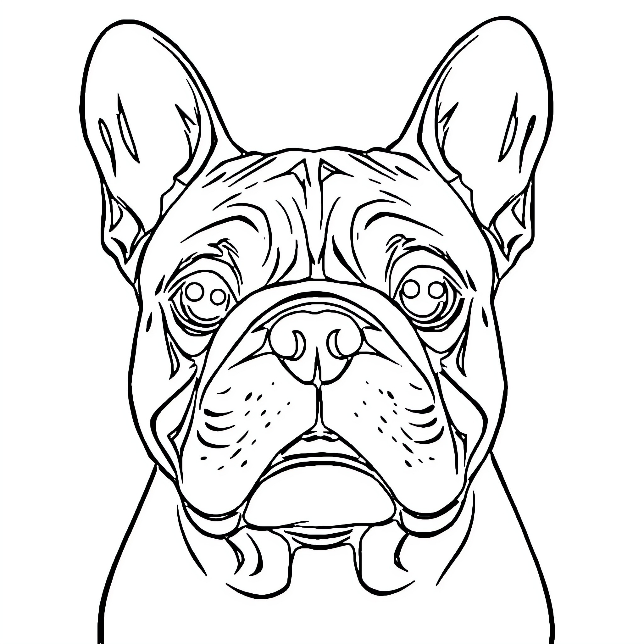 French Bulldog with curious expression Coloring Page (free black-and-white line drawing printable PDF for all, from beginners to advanced learners, including children, teens, adults, and seniors)