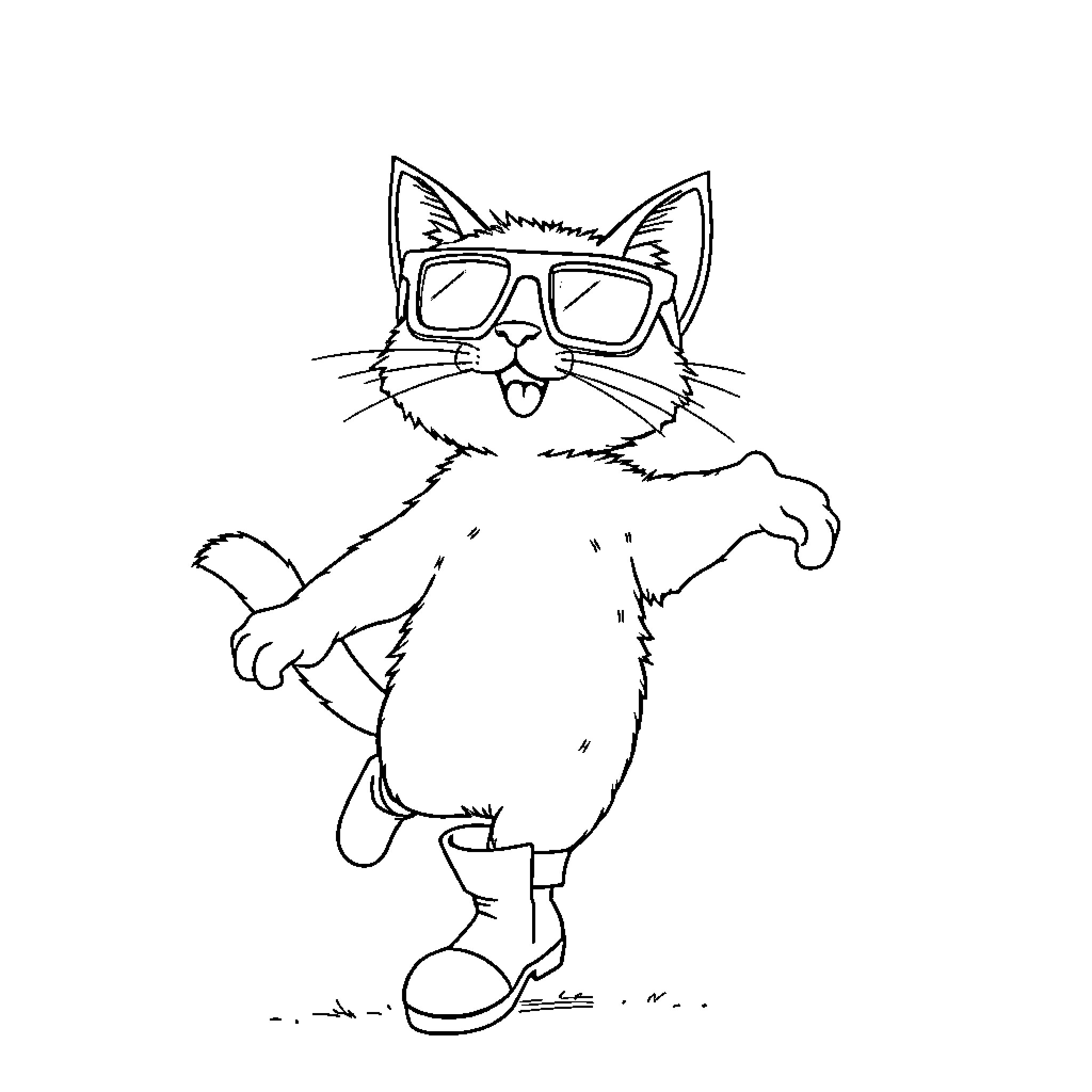 Cat wearing sunglasses and casual outfit Coloring Page (free black-and-white line drawing printable PDF for all, from beginners to advanced learners, including children, teens, adults, and seniors)