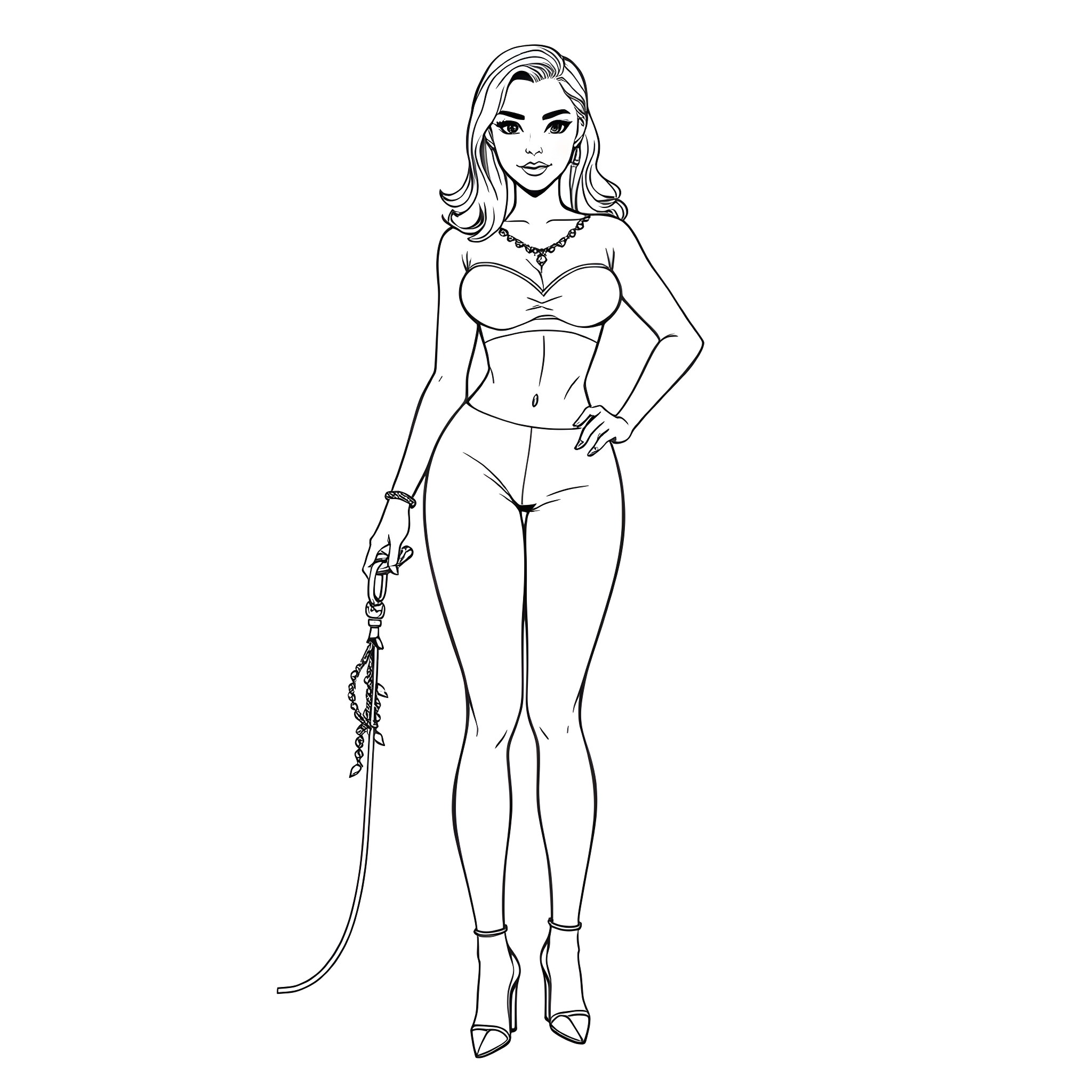 Trans Woman Superhero in Heroic Pose Coloring Page (free black-and-white line drawing printable PDF for all, from beginners to advanced learners, including children, teens, adults, and seniors)