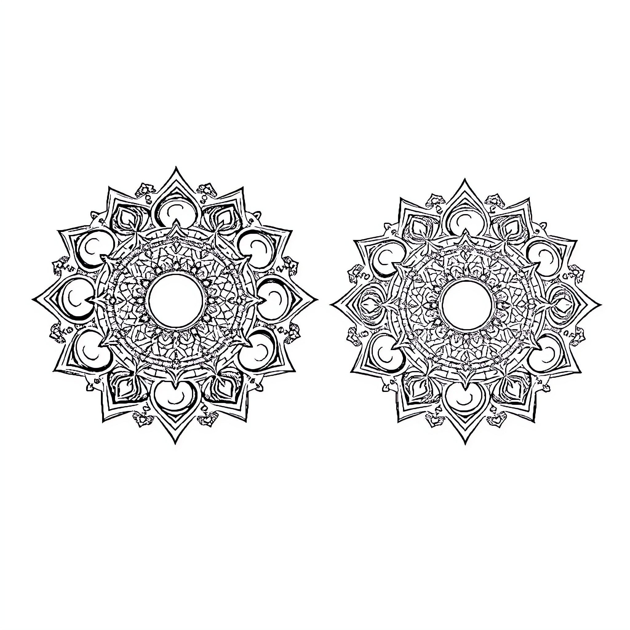 Mandala designs with intricate patterns and shapes Coloring Page (free black-and-white line drawing printable PDF for all, from beginners to advanced learners, including children, teens, adults, and seniors)