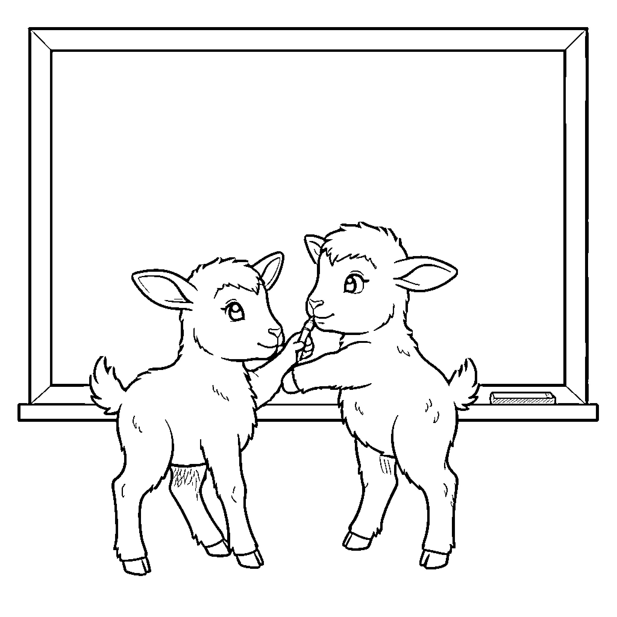 Cabra kids playing near window Coloring Page (free black-and-white line drawing printable PDF for all, from beginners to advanced learners, including children, teens, adults, and seniors)