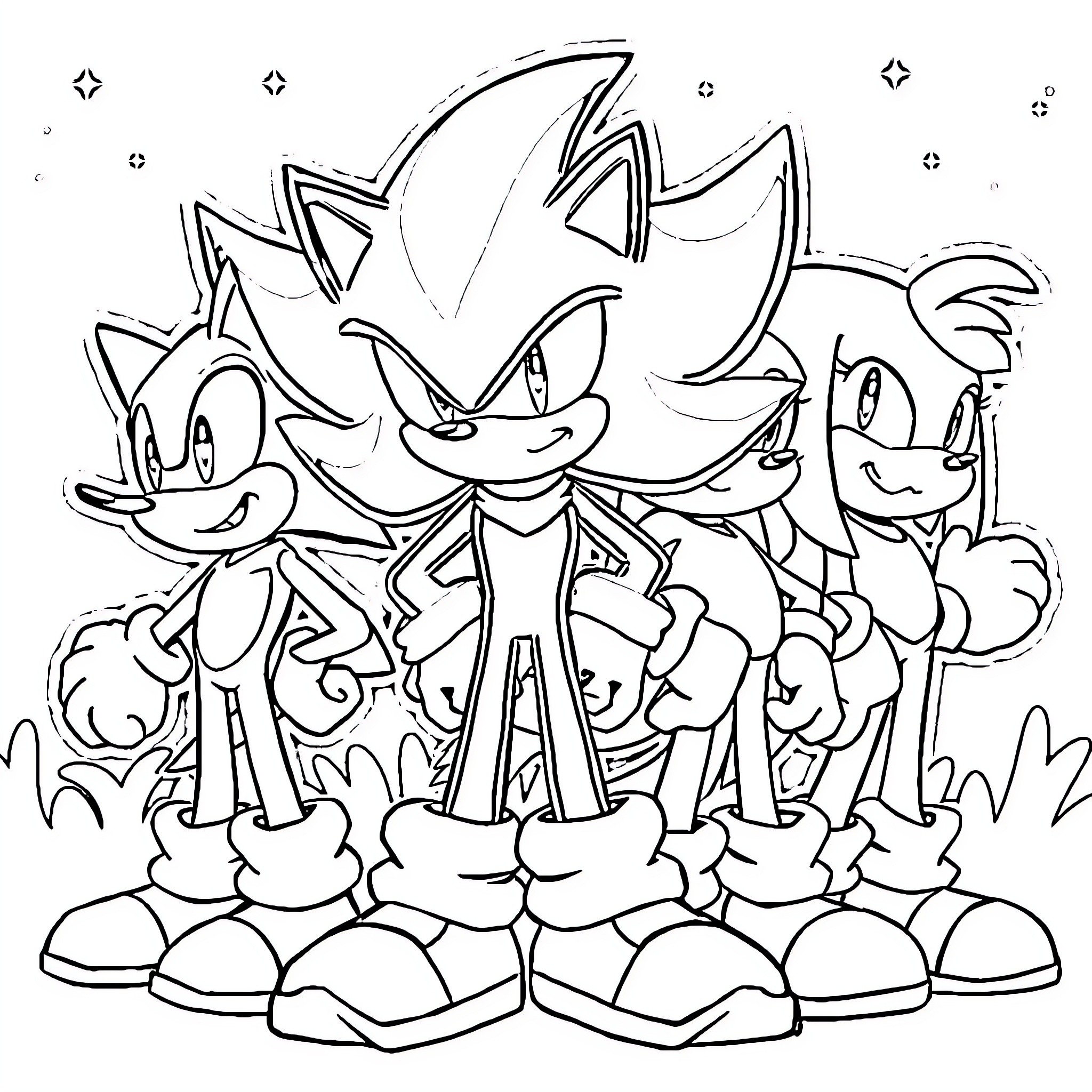 Sonic and friends in an animated adventure Coloring Page (free black-and-white line drawing printable PDF for all, from beginners to advanced learners, including children, teens, adults, and seniors)