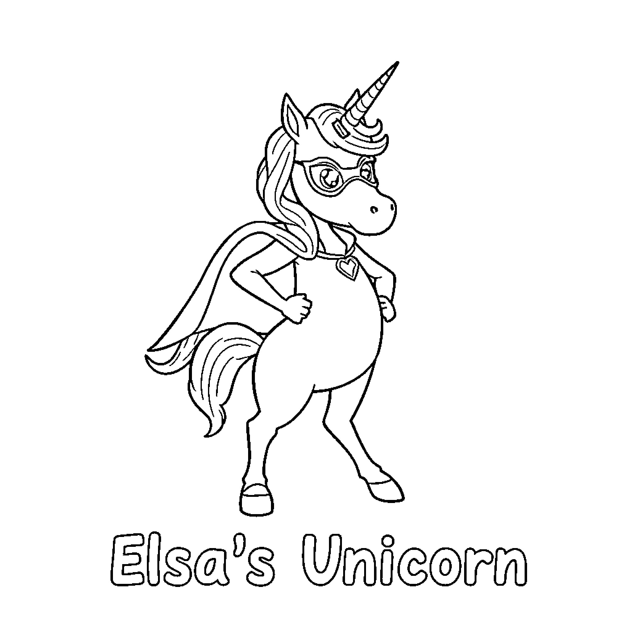 Unicorn standing proud and confident Coloring Page (free black-and-white line drawing printable PDF for all, from beginners to advanced learners, including children, teens, adults, and seniors)