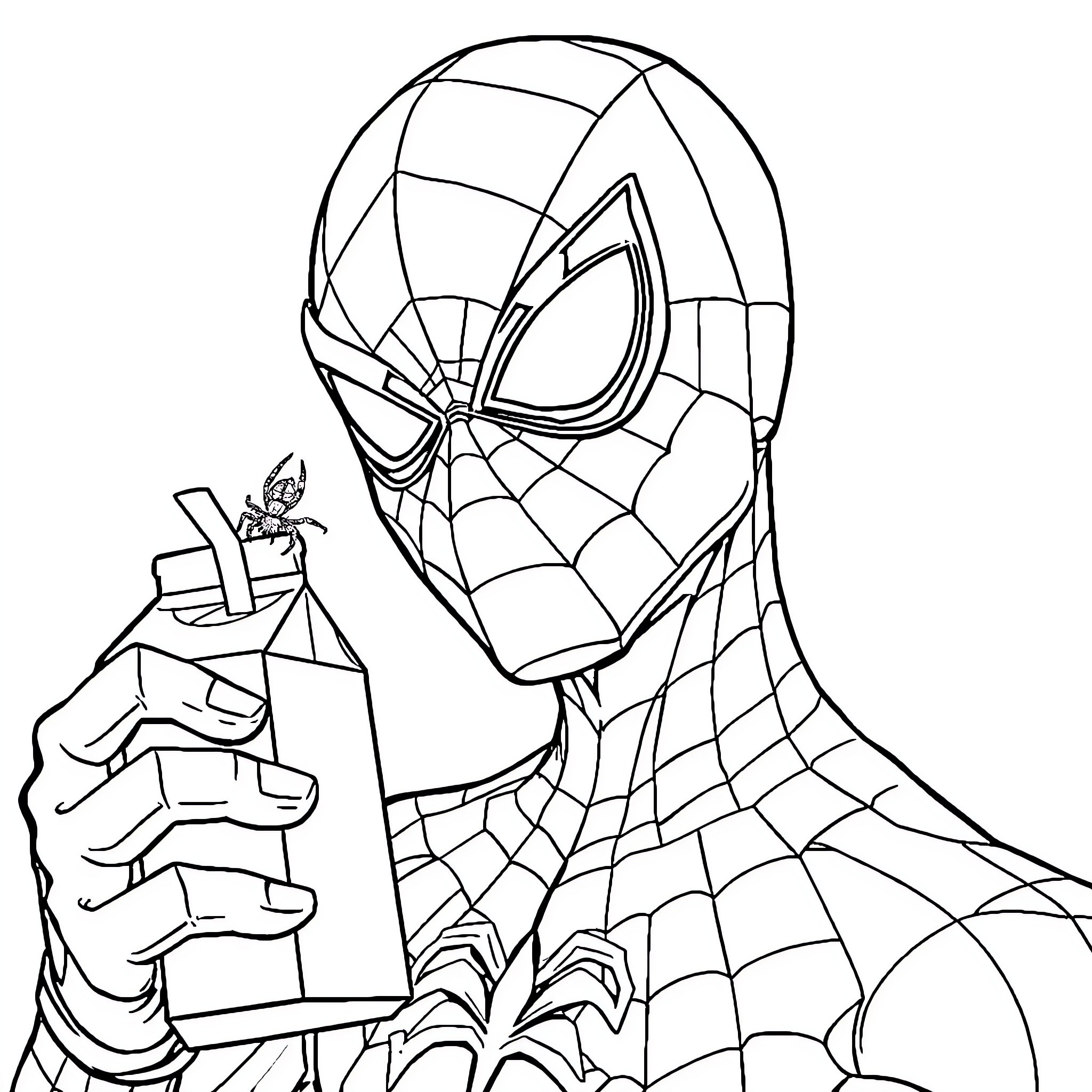 Spiderman in action pose with web design Coloring Page (free black-and-white line drawing printable PDF for all, from beginners to advanced learners, including children, teens, adults, and seniors)