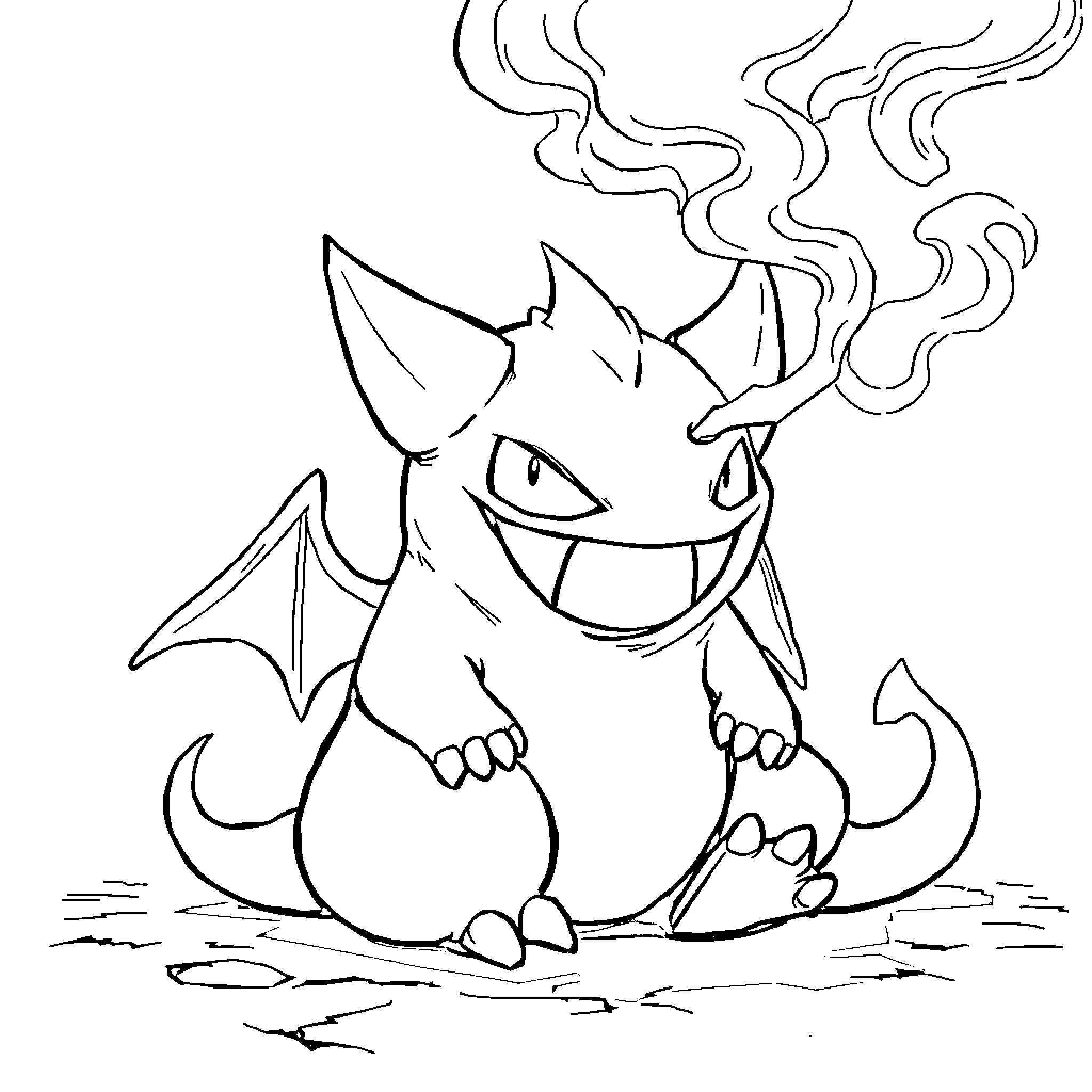 Gengar mischievously chuckling in the shadows Coloring Page (free black-and-white line drawing printable PDF for all, from beginners to advanced learners, including children, teens, adults, and seniors)