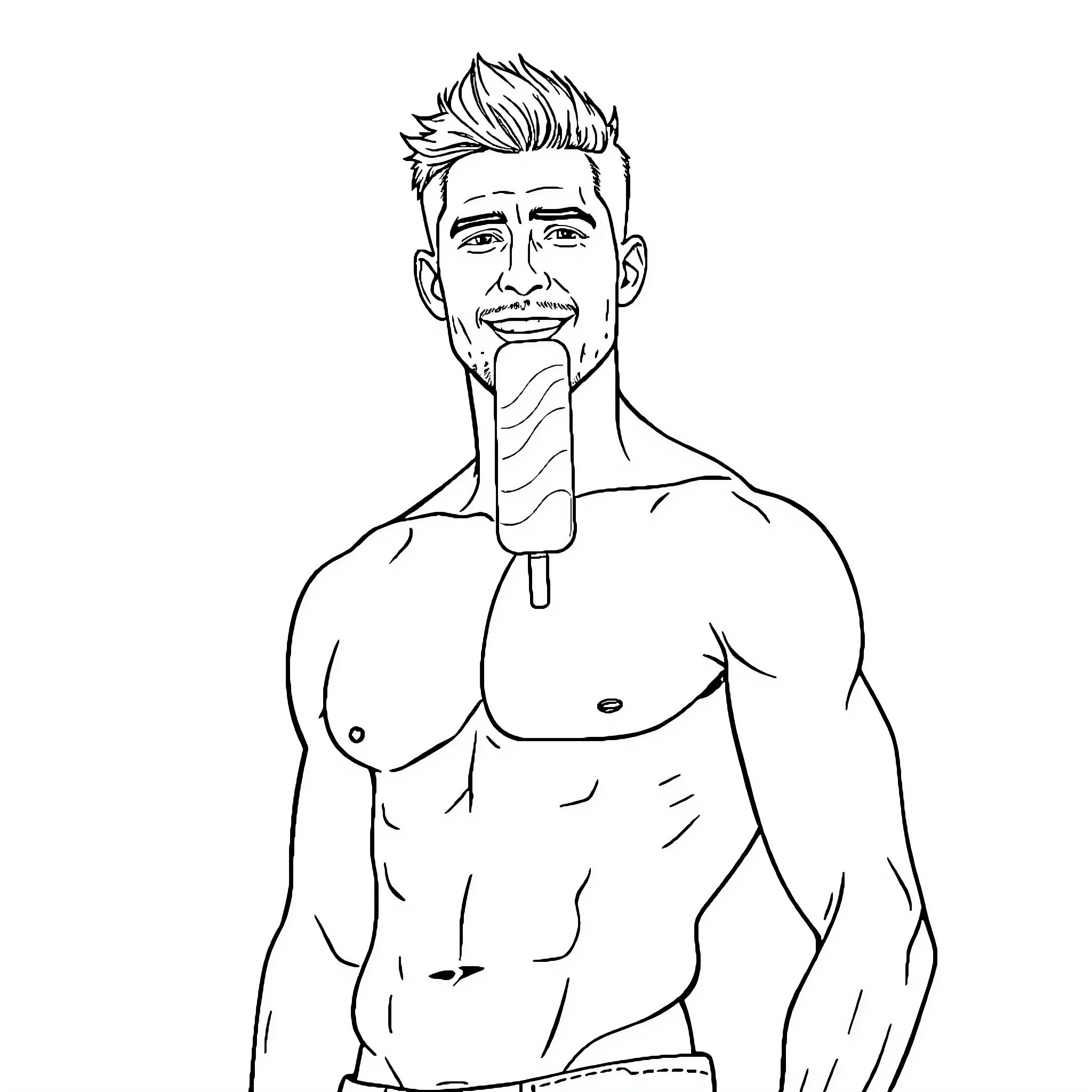 Guy enjoying refreshing treat on a hot day Coloring Page (free black-and-white line drawing printable PDF for all, from beginners to advanced learners, including children, teens, adults, and seniors)