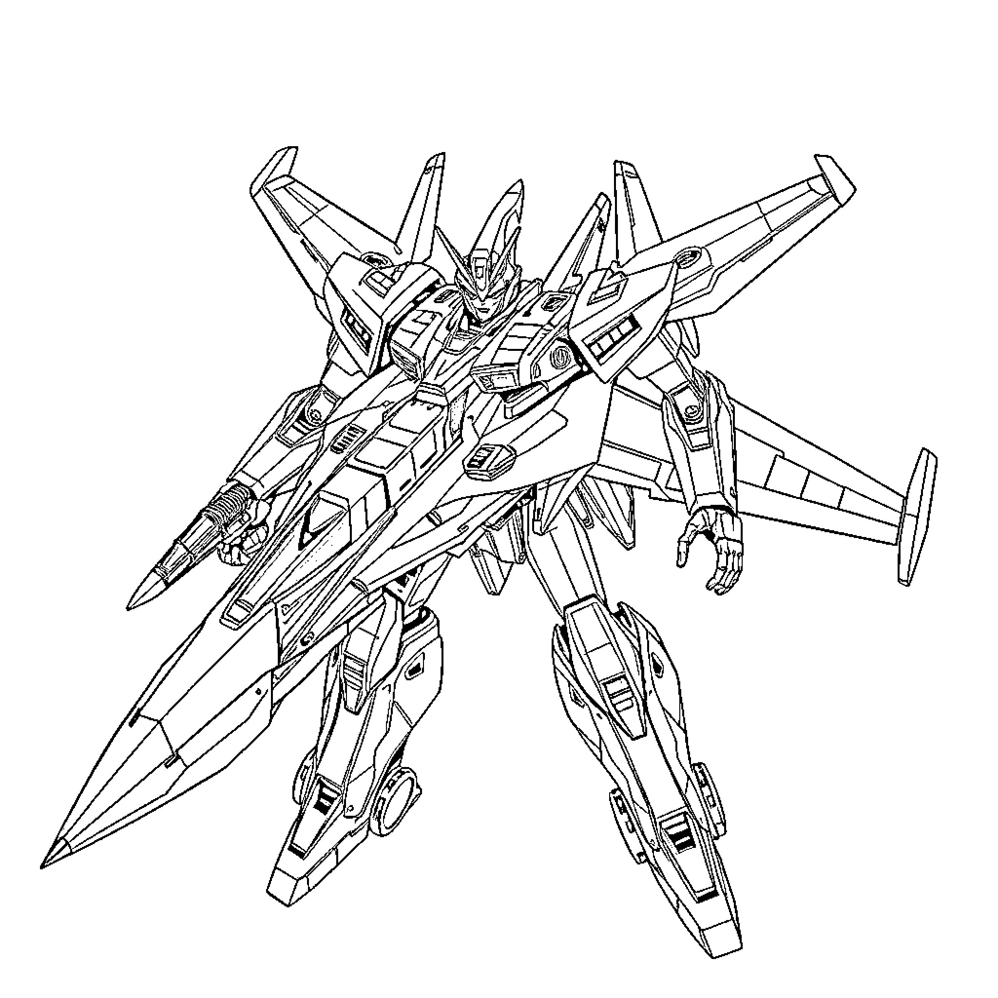 Robotech Mecha Warrior Transformation in Action Coloring Page (free black-and-white line drawing printable PDF for all, from beginners to advanced learners, including children, teens, adults, and seniors)