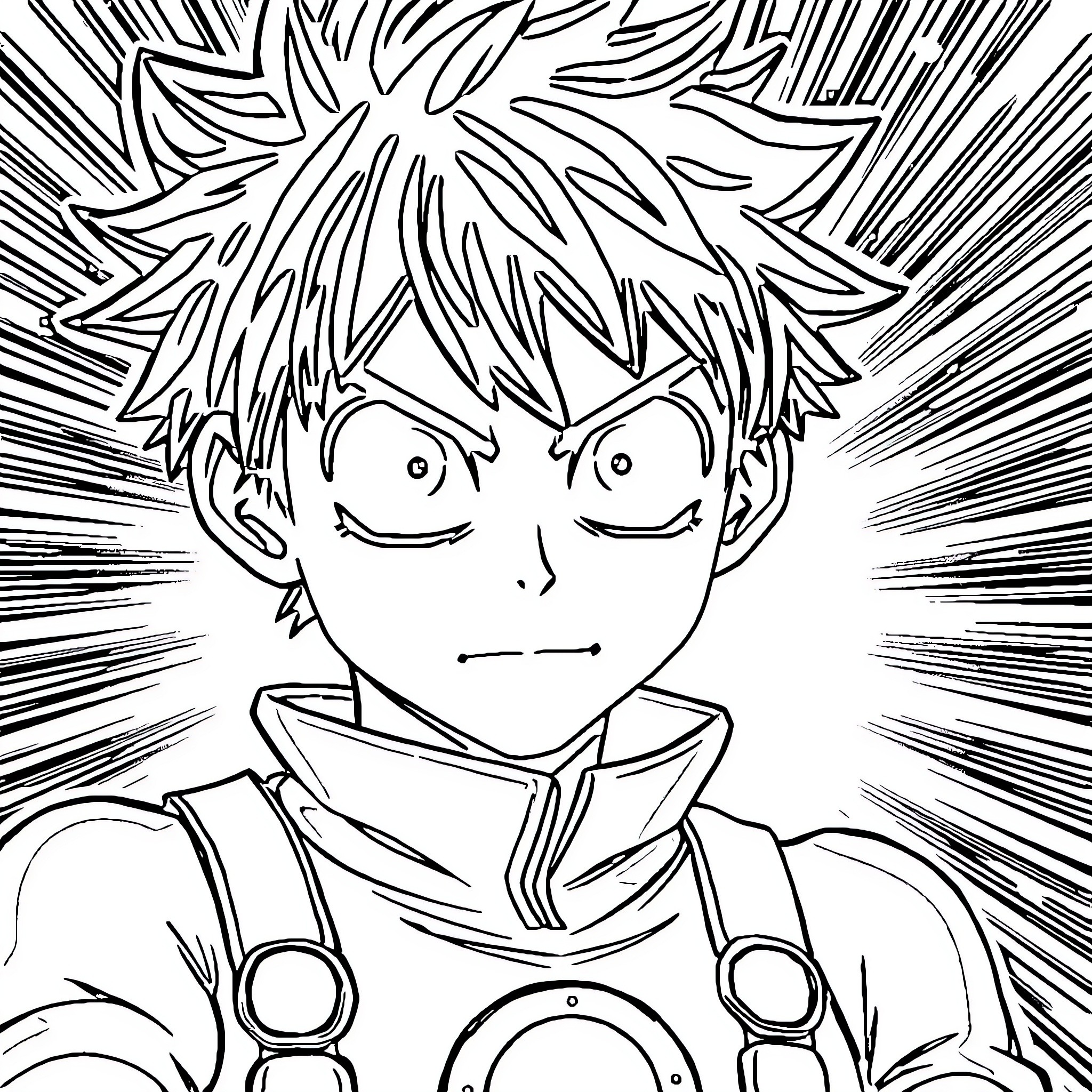 Izuku's Explosive Determination Coloring Page (free black-and-white line drawing printable PDF for all, from beginners to advanced learners, including children, teens, adults, and seniors)