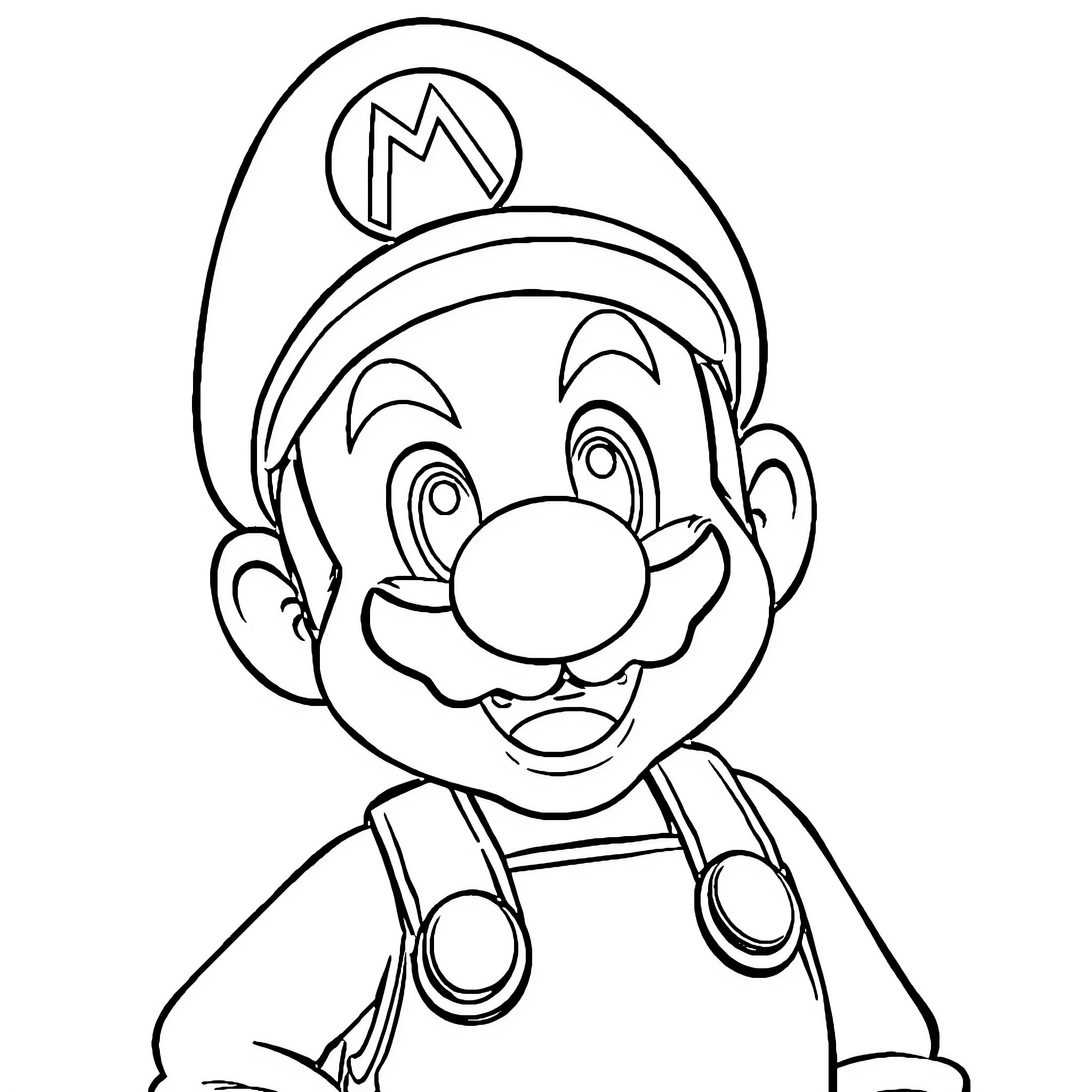 Mario in a Cheerful Pose Coloring Page (free black-and-white line drawing printable PDF for all, from beginners to advanced learners, including children, teens, adults, and seniors)