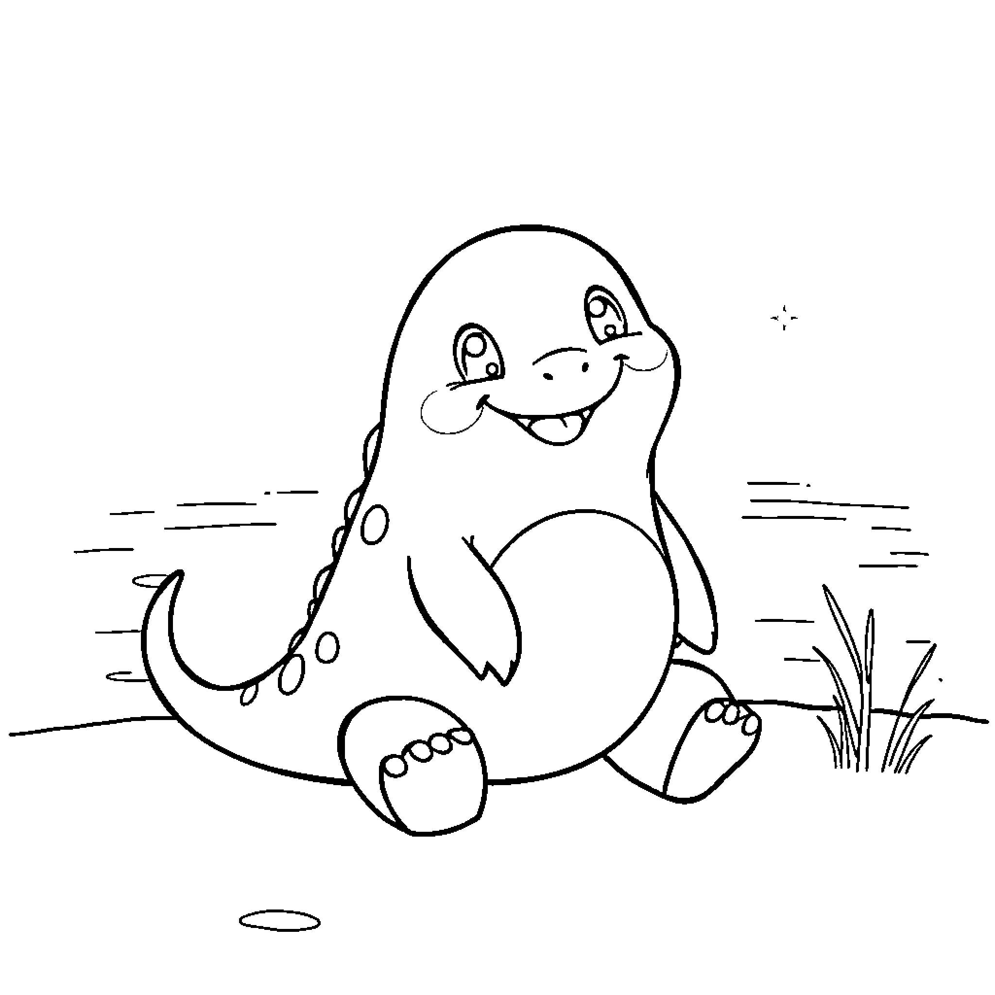 Quagsire resting happily in the meadow Coloring Page (free black-and-white line drawing printable PDF for all, from beginners to advanced learners, including children, teens, adults, and seniors)