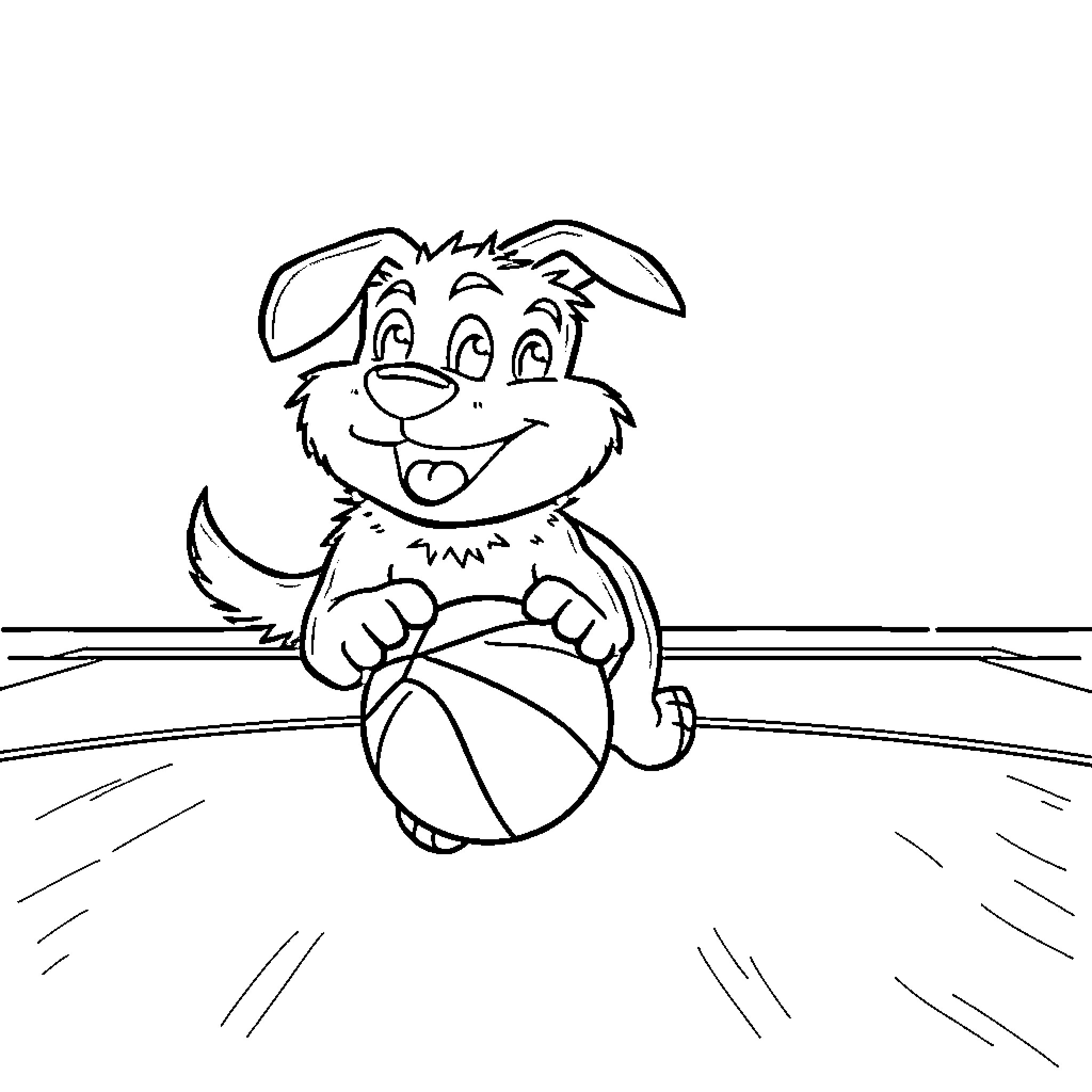 Bluey playing joyfully with a ball Coloring Page (free black-and-white line drawing printable PDF for all, from beginners to advanced learners, including children, teens, adults, and seniors)