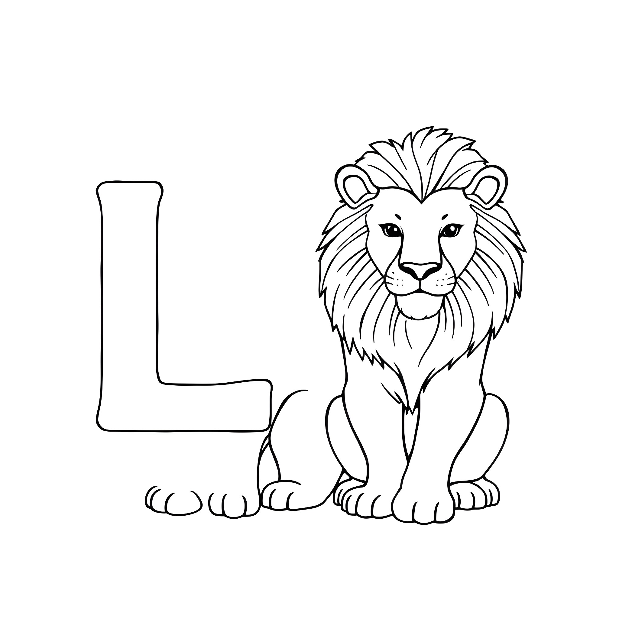 Lion sitting calmly in the wilderness Coloring Page (free black-and-white line drawing printable PDF for all, from beginners to advanced learners, including children, teens, adults, and seniors)