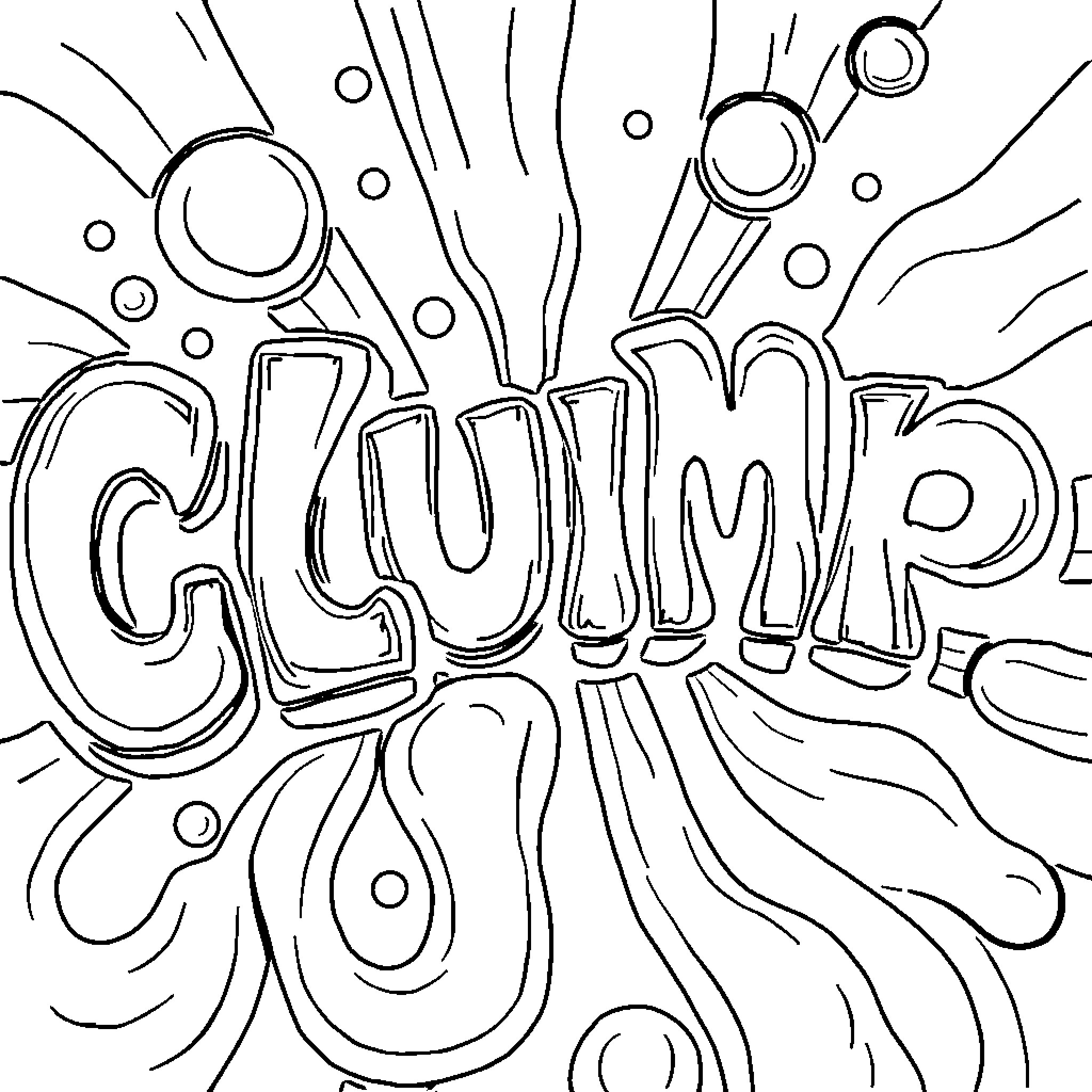 Clump of expressive and dynamic text Coloring Page (free black-and-white line drawing printable PDF for all, from beginners to advanced learners, including children, teens, adults, and seniors)