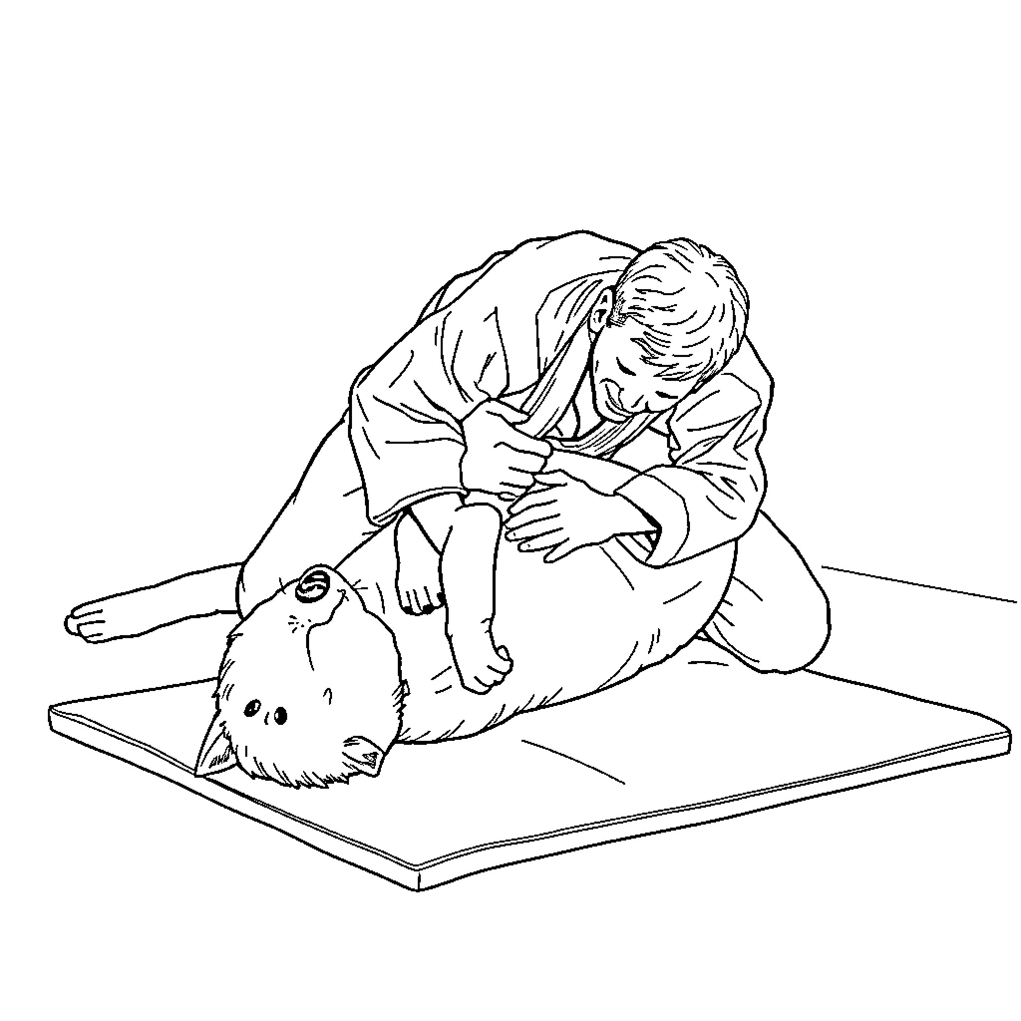 Dog receiving gentle care from human Coloring Page (free black-and-white line drawing printable PDF for all, from beginners to advanced learners, including children, teens, adults, and seniors)