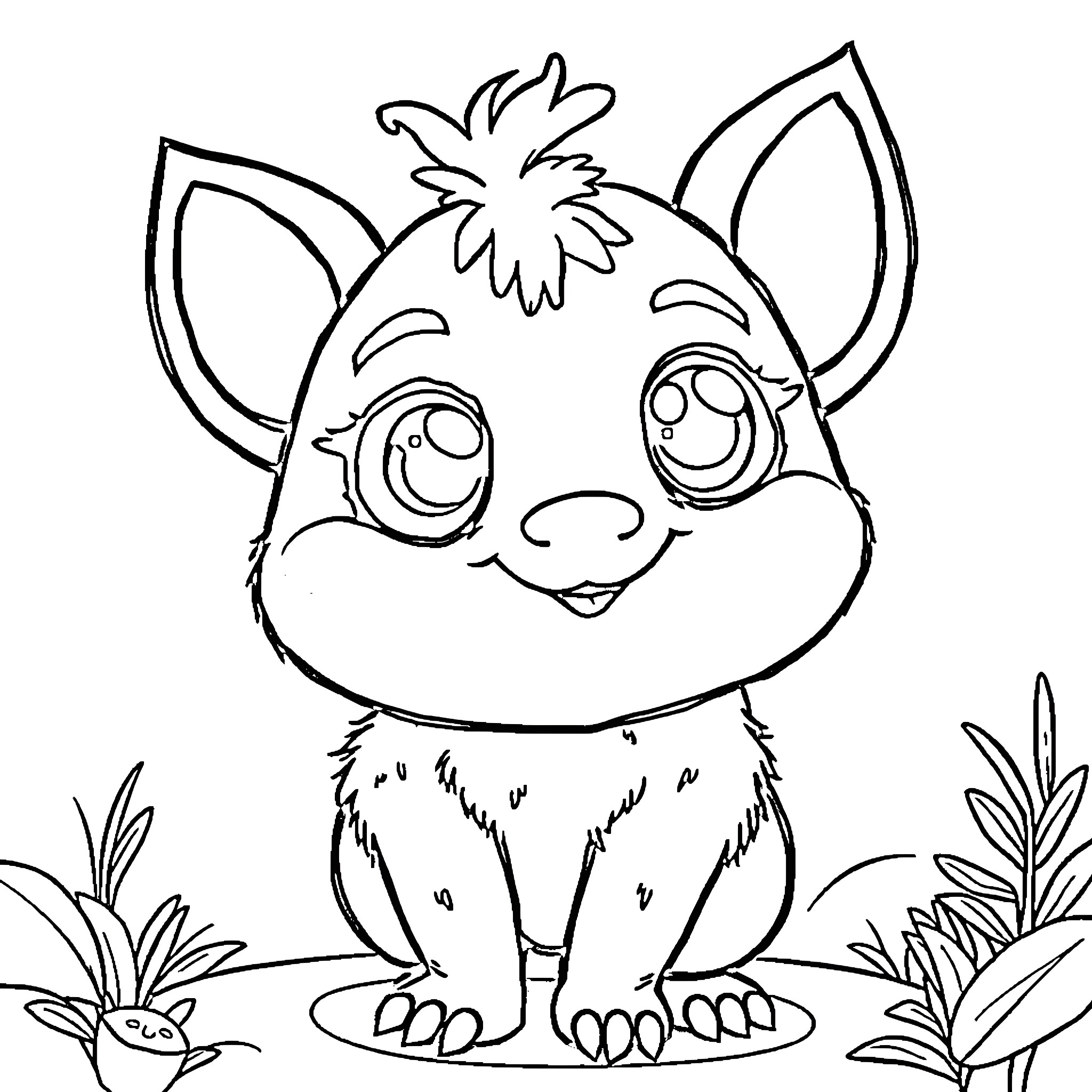 Labubu the Cute Furry Animal in the Garden Coloring Page (free black-and-white line drawing printable PDF for all, from beginners to advanced learners, including children, teens, adults, and seniors)