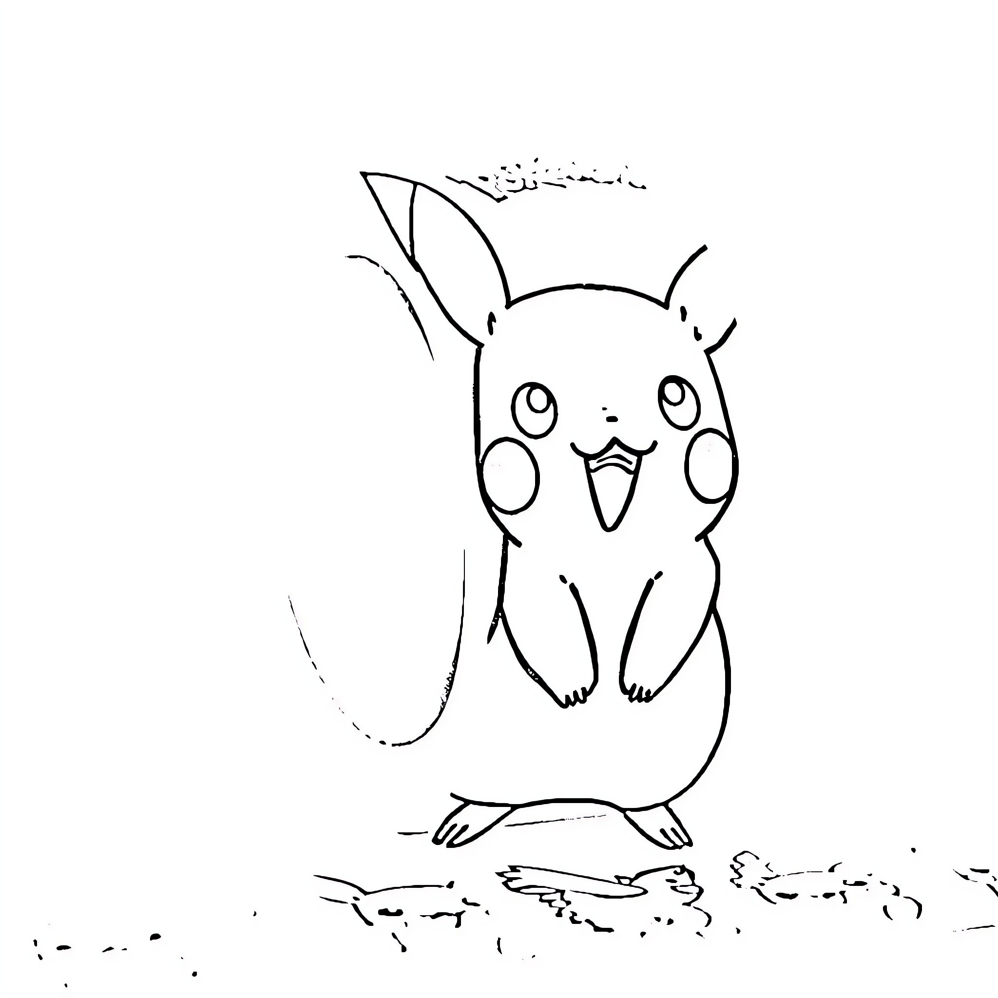 Pikachu in playful pose Coloring Page (free black-and-white line drawing printable PDF for all, from beginners to advanced learners, including children, teens, adults, and seniors)