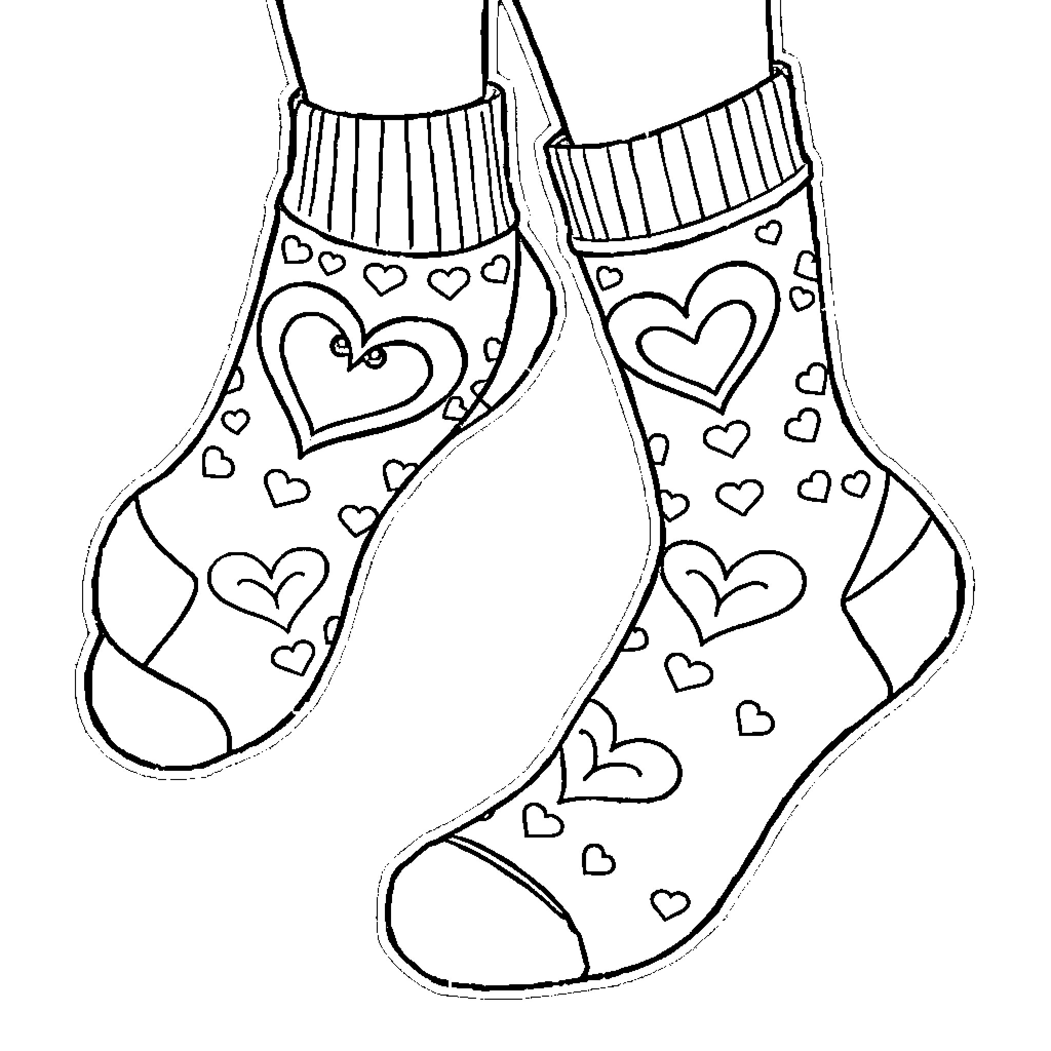 Foot socks with heart patterns Coloring Page (free black-and-white line drawing printable PDF for all, from beginners to advanced learners, including children, teens, adults, and seniors)