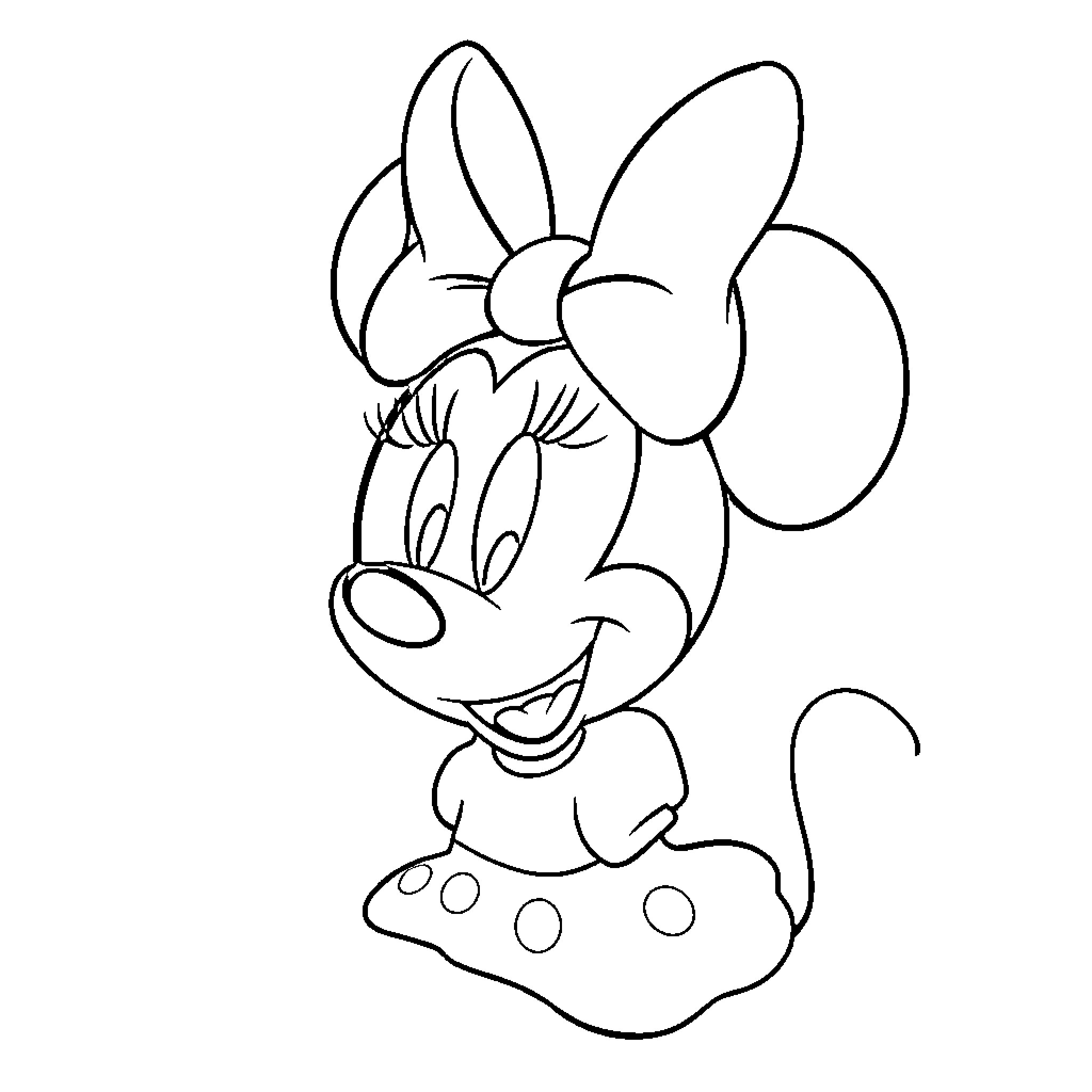 Minnie Mouse in a cheerful pose Coloring Page (free black-and-white line drawing printable PDF for all, from beginners to advanced learners, including children, teens, adults, and seniors)