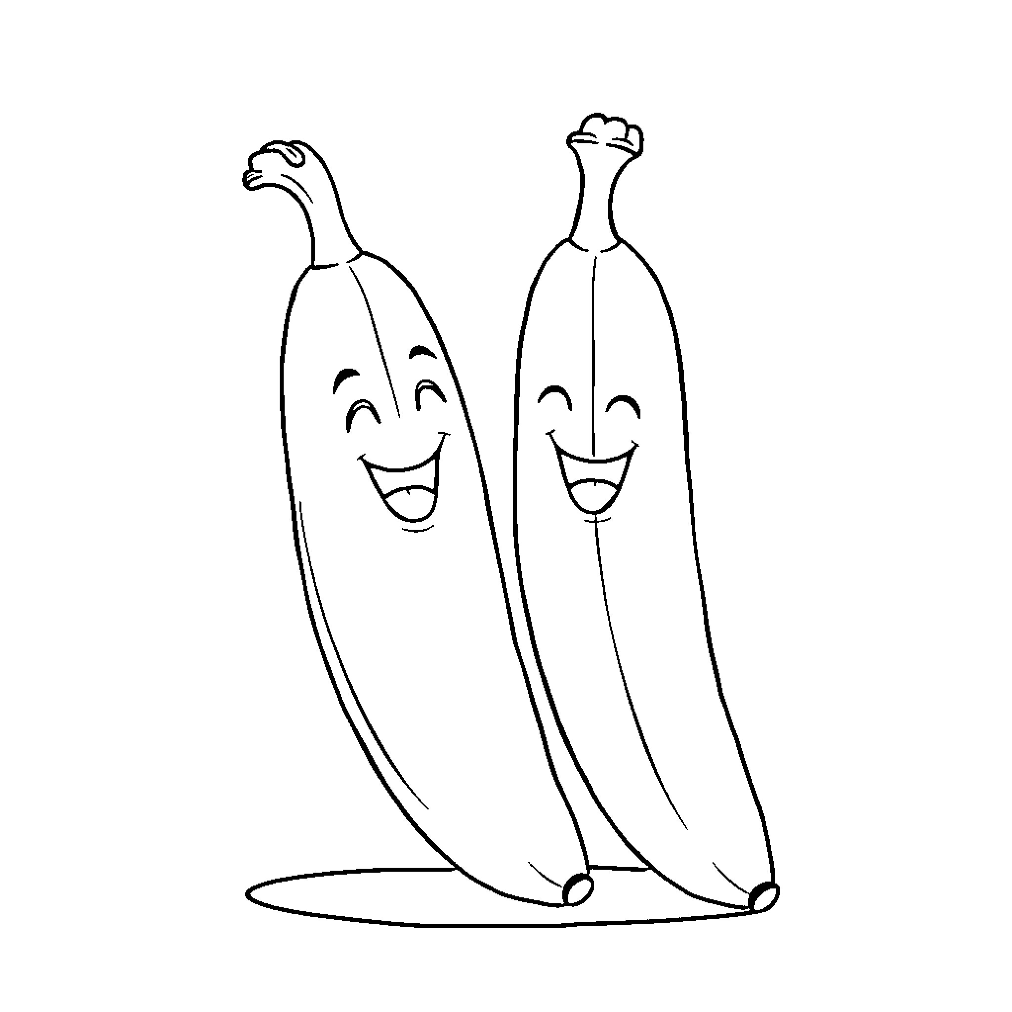 Banana friends sharing a happy moment Coloring Page (free black-and-white line drawing printable PDF for all, from beginners to advanced learners, including children, teens, adults, and seniors)