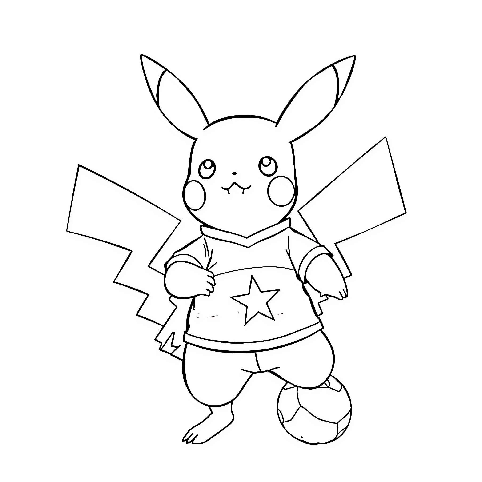 Pikachu playing with a soccer ball Coloring Page (free black-and-white line drawing printable PDF for all, from beginners to advanced learners, including children, teens, adults, and seniors)