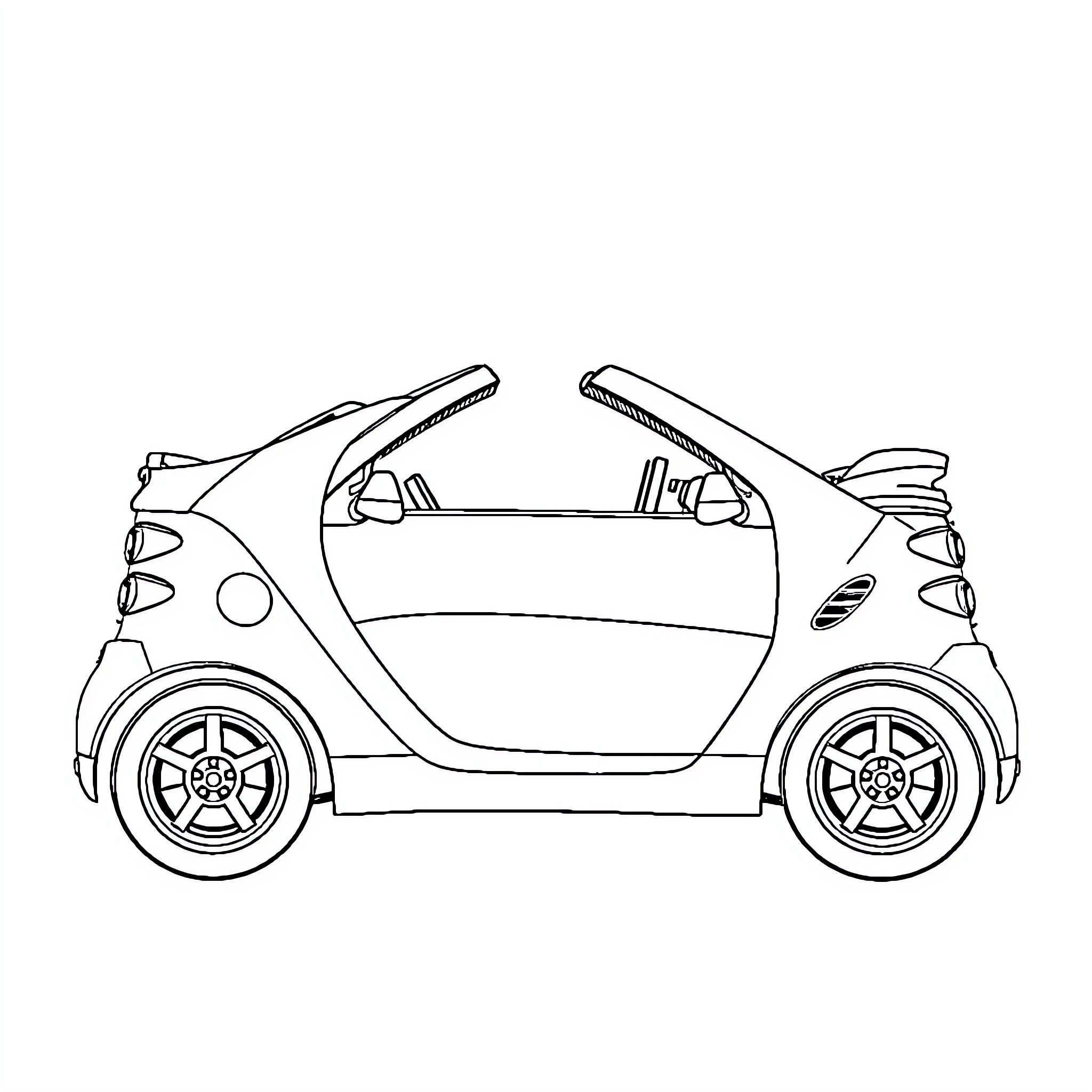 C3 Compact car with open roof Coloring Page (free black-and-white line drawing printable PDF for all, from beginners to advanced learners, including children, teens, adults, and seniors)