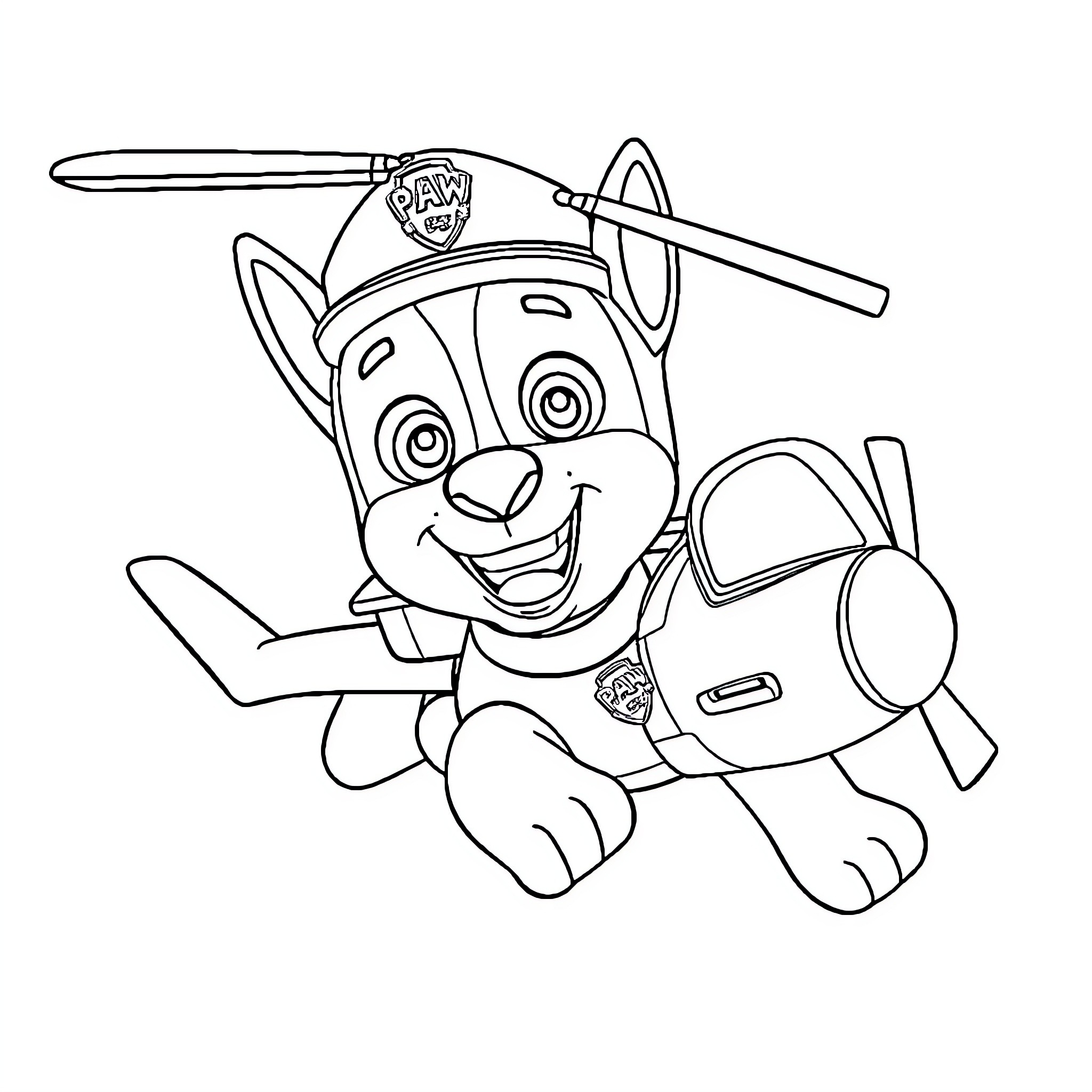 Chase saves the day with his paw patrol gear Coloring Page (free black-and-white line drawing printable PDF for all, from beginners to advanced learners, including children, teens, adults, and seniors)
