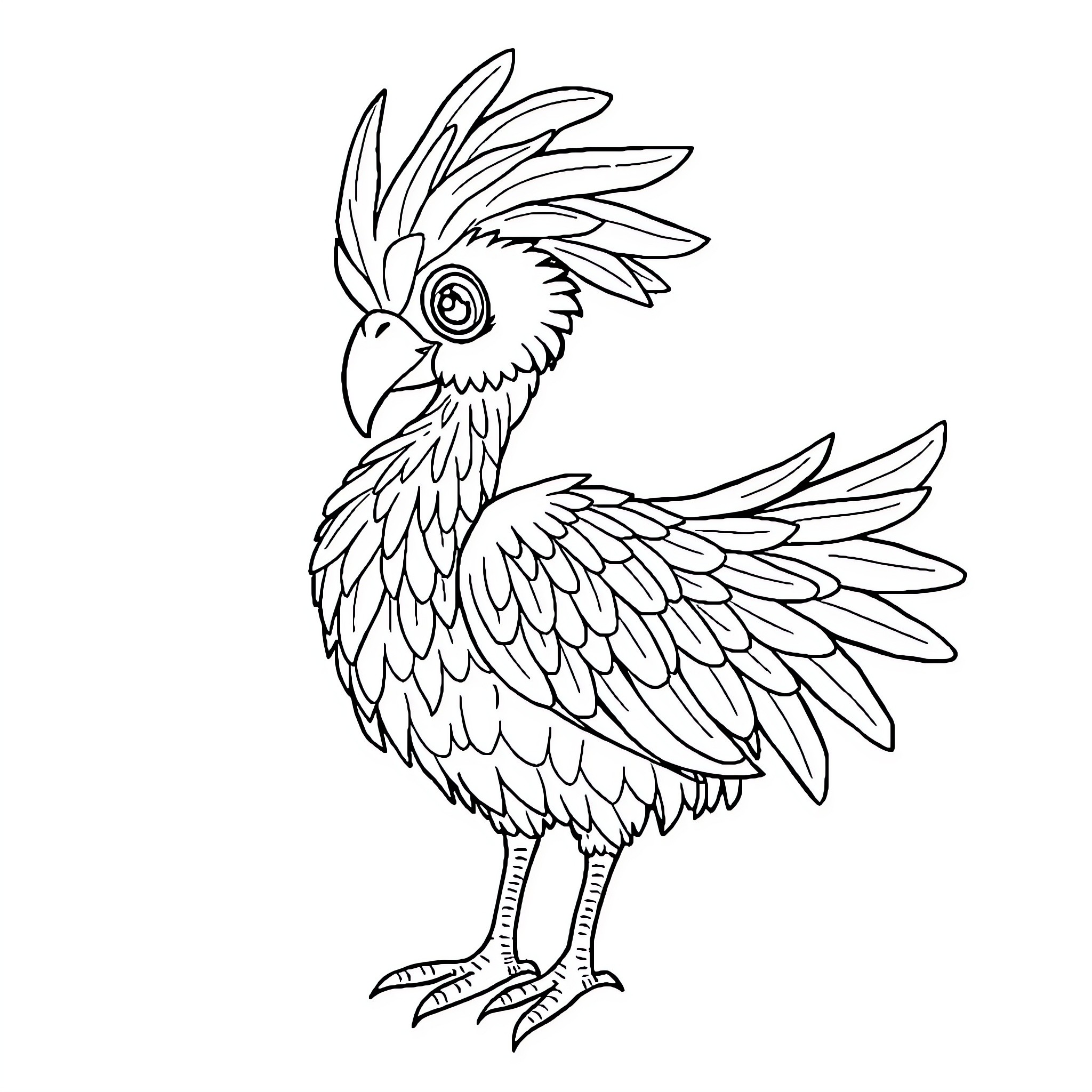 Animal with distinctive feathered plumage Coloring Page (free black-and-white line drawing printable PDF for all, from beginners to advanced learners, including children, teens, adults, and seniors)