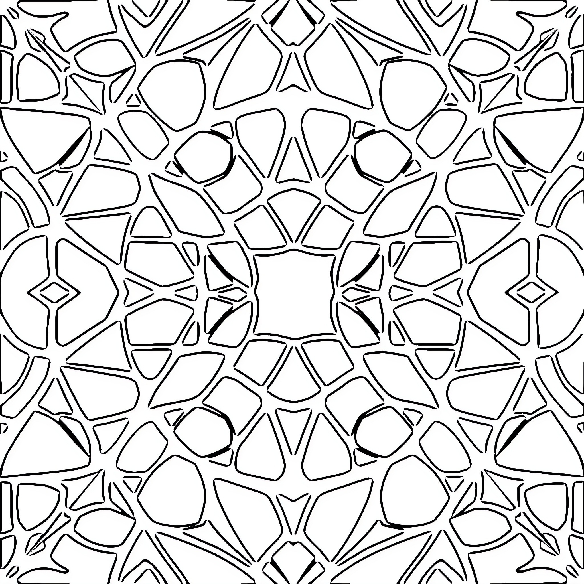 Geometric Pattern of Intersecting Shapes Coloring Page (free black-and-white line drawing printable PDF for all, from beginners to advanced learners, including children, teens, adults, and seniors)