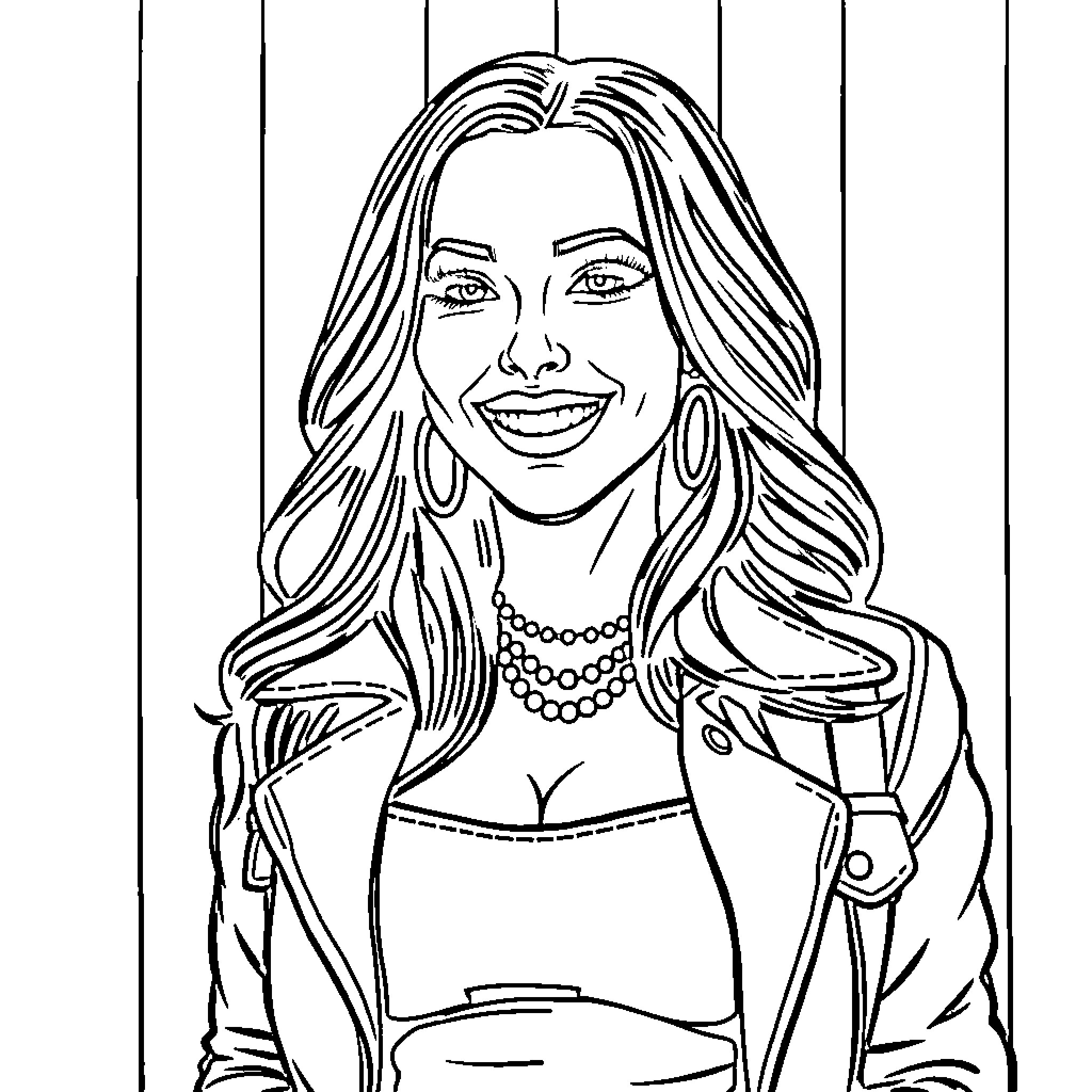 Gianna Michaels Smiling and Posing in a Casual Outfit Coloring Page (free black-and-white line drawing printable PDF for all, from beginners to advanced learners, including children, teens, adults, and seniors)