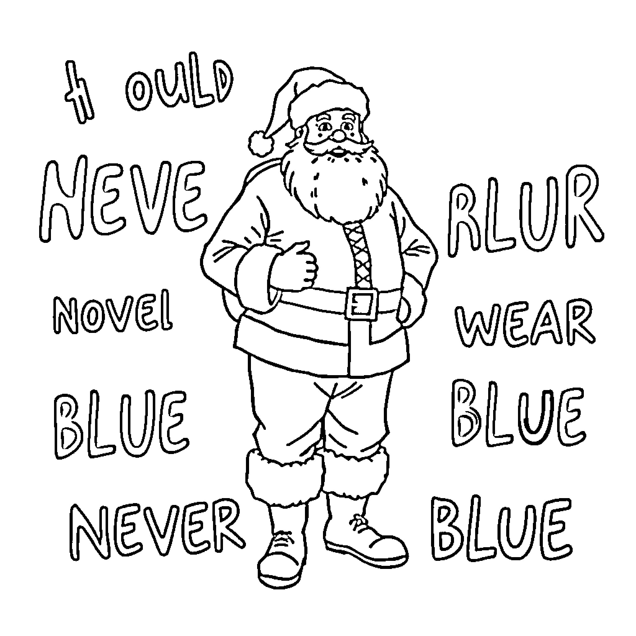 Santa's Playful Rhyming Adventure Coloring Page (free black-and-white line drawing printable PDF for all, from beginners to advanced learners, including children, teens, adults, and seniors)