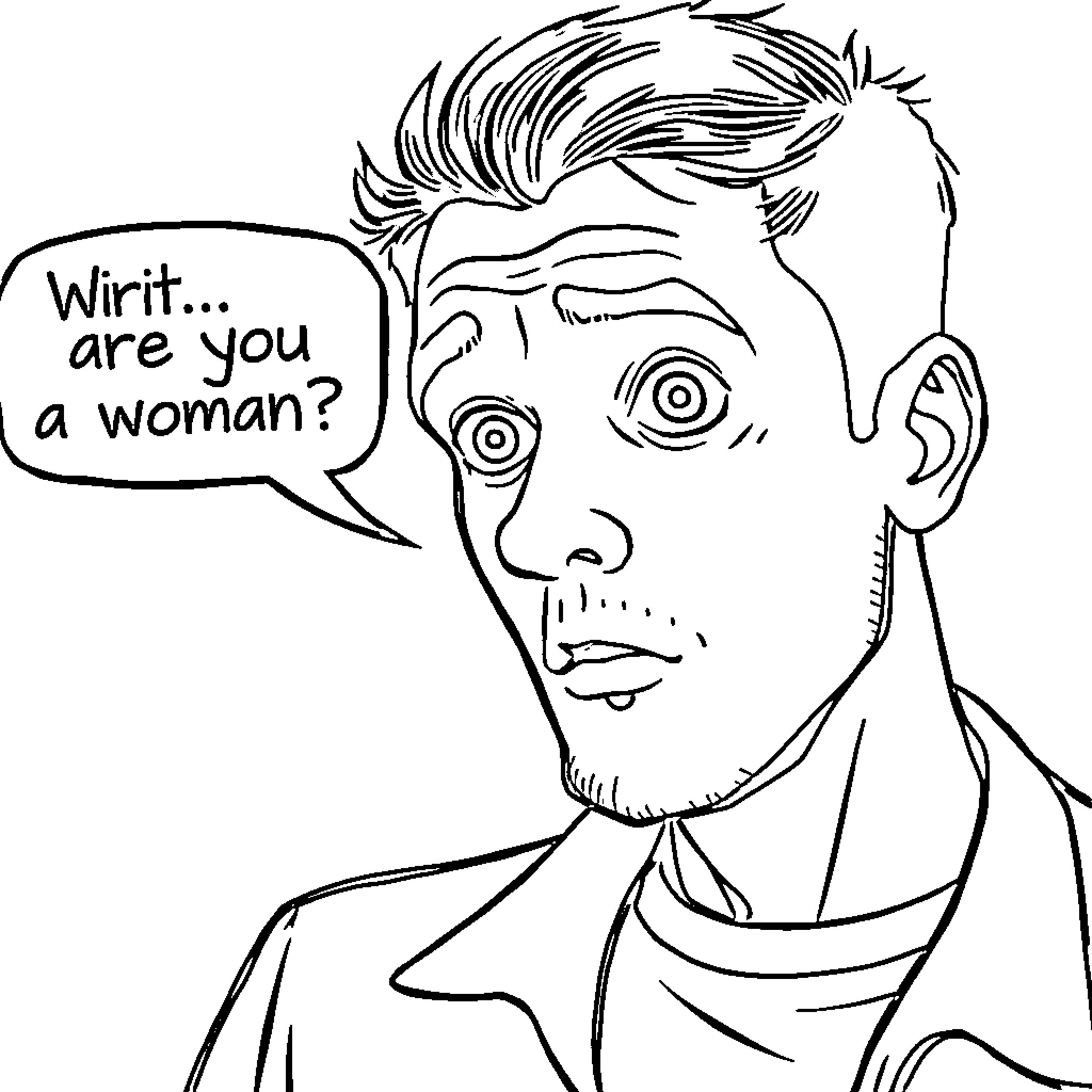 Woman asked about gender identity Coloring Page (free black-and-white line drawing printable PDF for all, from beginners to advanced learners, including children, teens, adults, and seniors)