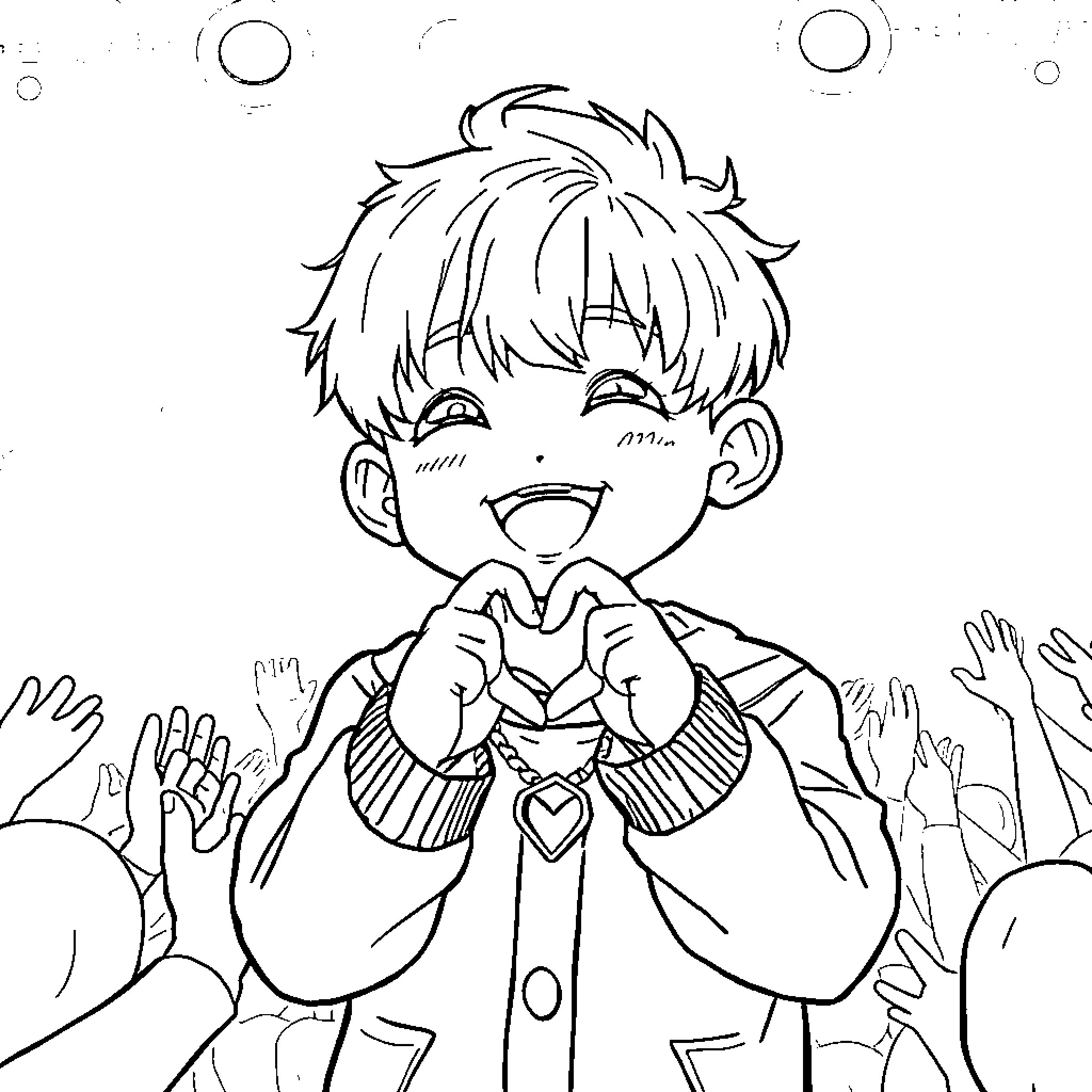 Saja's Joyful Performance Coloring Page (free black-and-white line drawing printable PDF for all, from beginners to advanced learners, including children, teens, adults, and seniors)