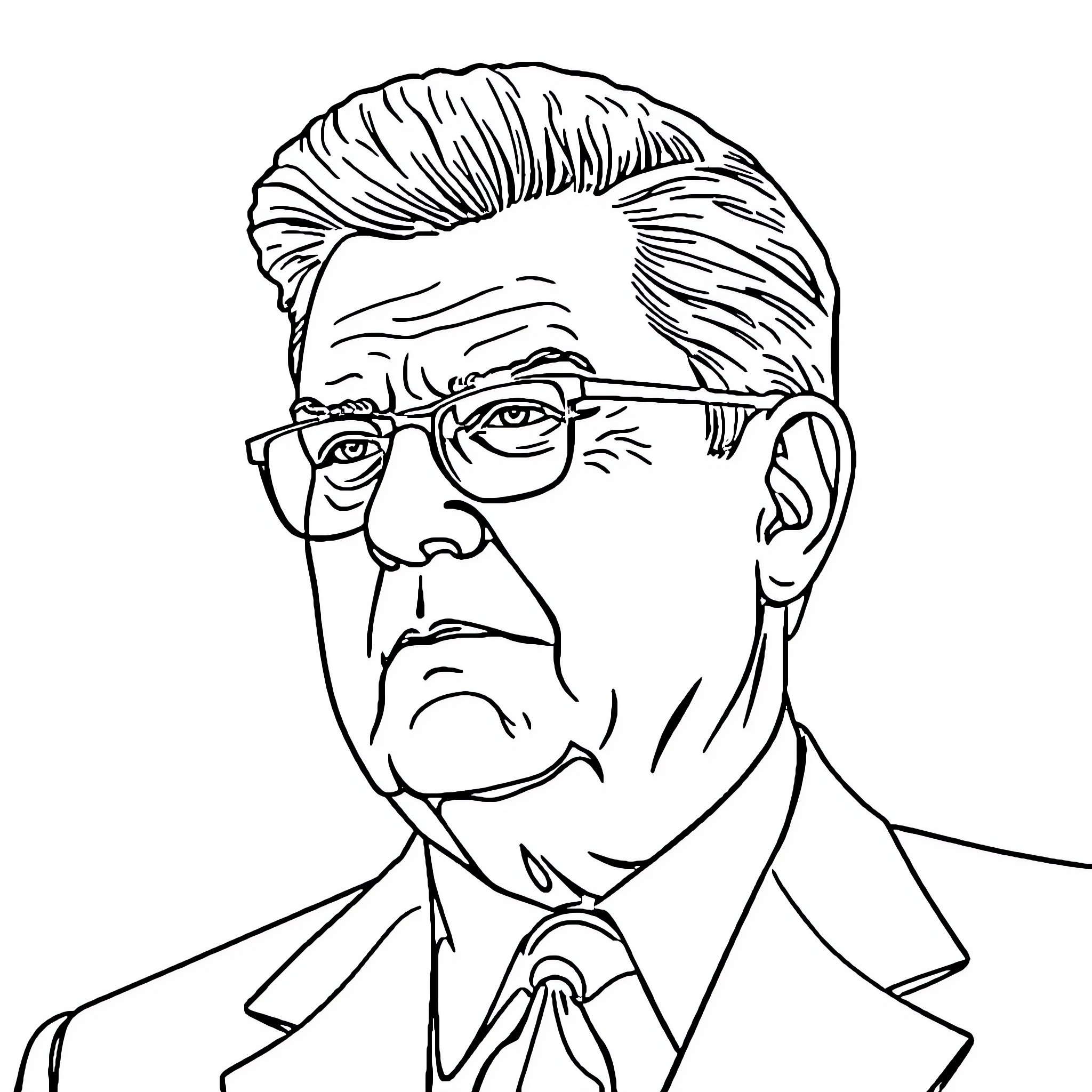 John Diefenbaker in formal attire with a serious expression Coloring Page (free black-and-white line drawing printable PDF for all, from beginners to advanced learners, including children, teens, adults, and seniors)