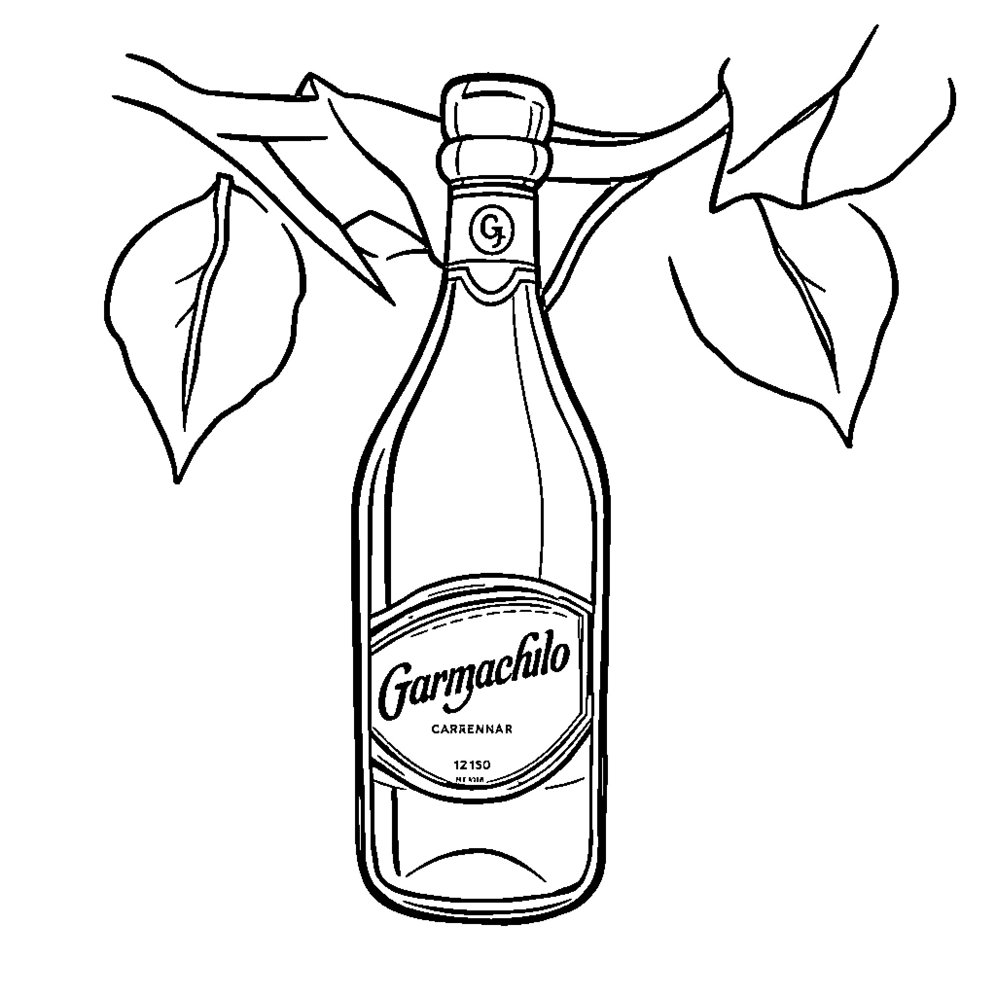 Garnacho's Festive Bottle Illustration Coloring Page (free black-and-white line drawing printable PDF for all, from beginners to advanced learners, including children, teens, adults, and seniors)
