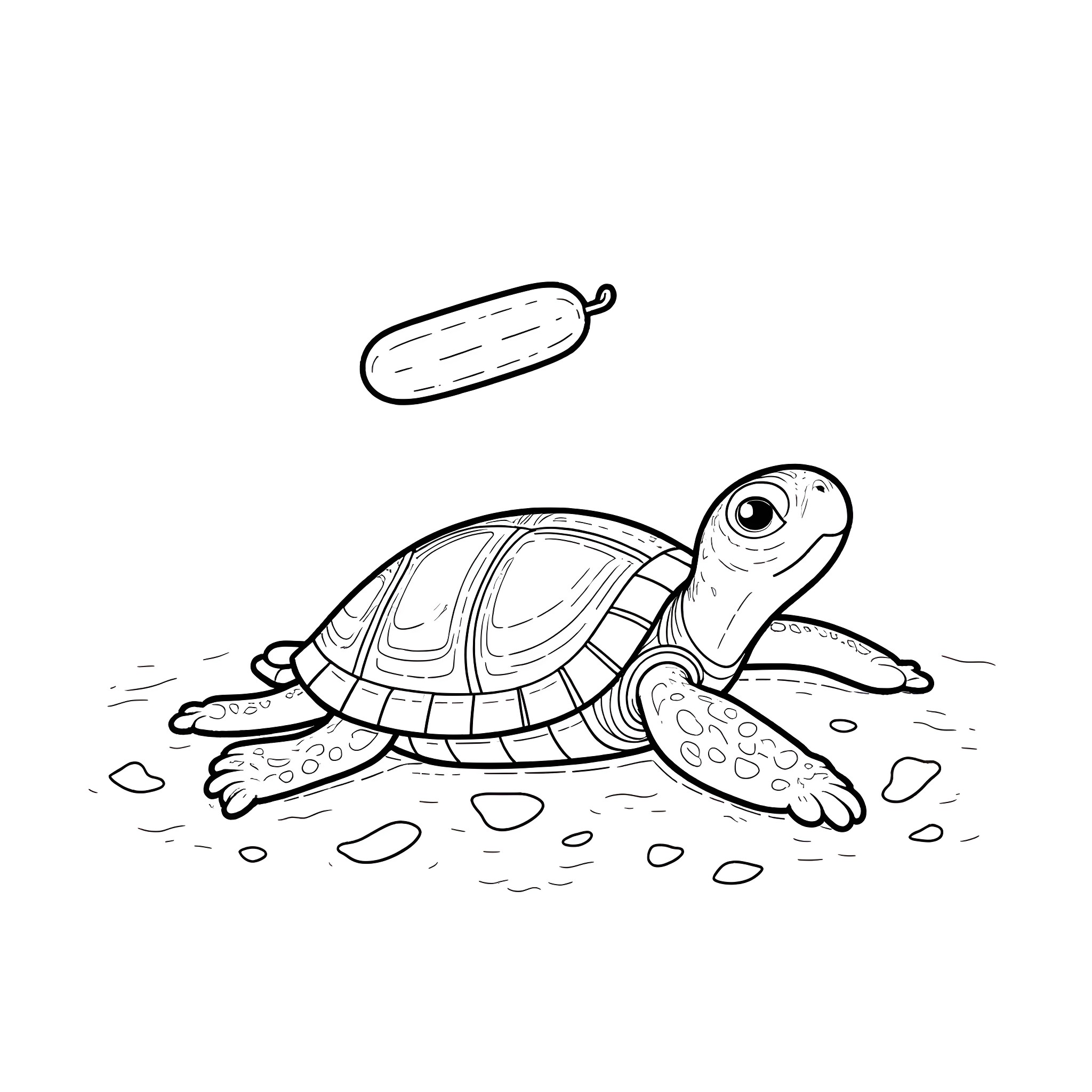 Turtle exploring the terrain happily Coloring Page (free black-and-white line drawing printable PDF for all, from beginners to advanced learners, including children, teens, adults, and seniors)